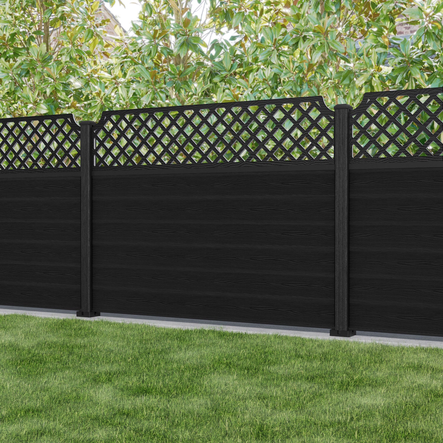 Classic Regal Hive Fence Panel - Black - with our composite posts
