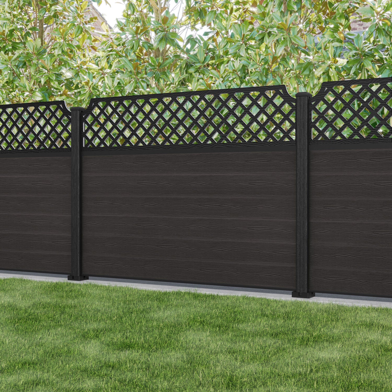 Classic Regal Hive Fence Panel - Dark Oak - with our composite posts