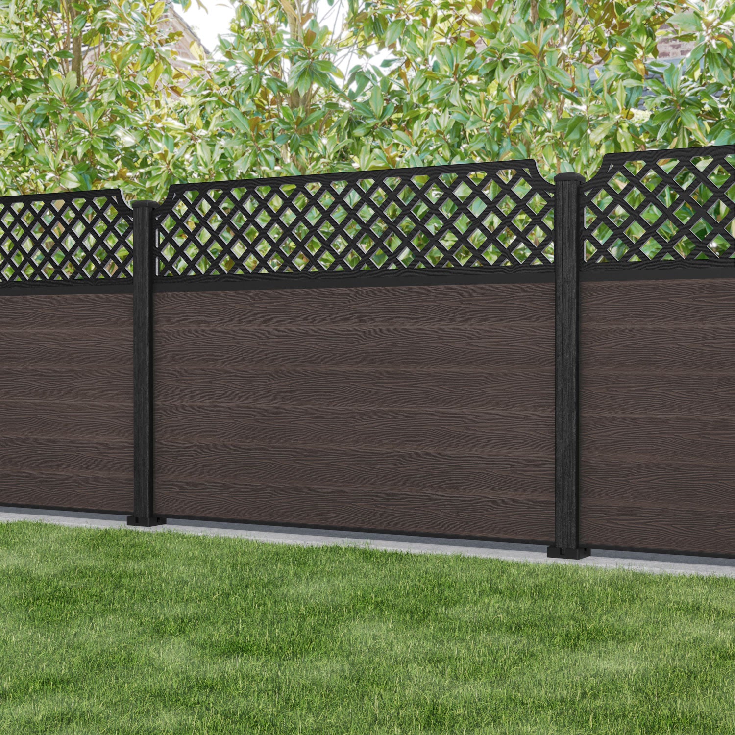 Classic Regal Hive Fence Panel - Mid Brown - with our composite posts