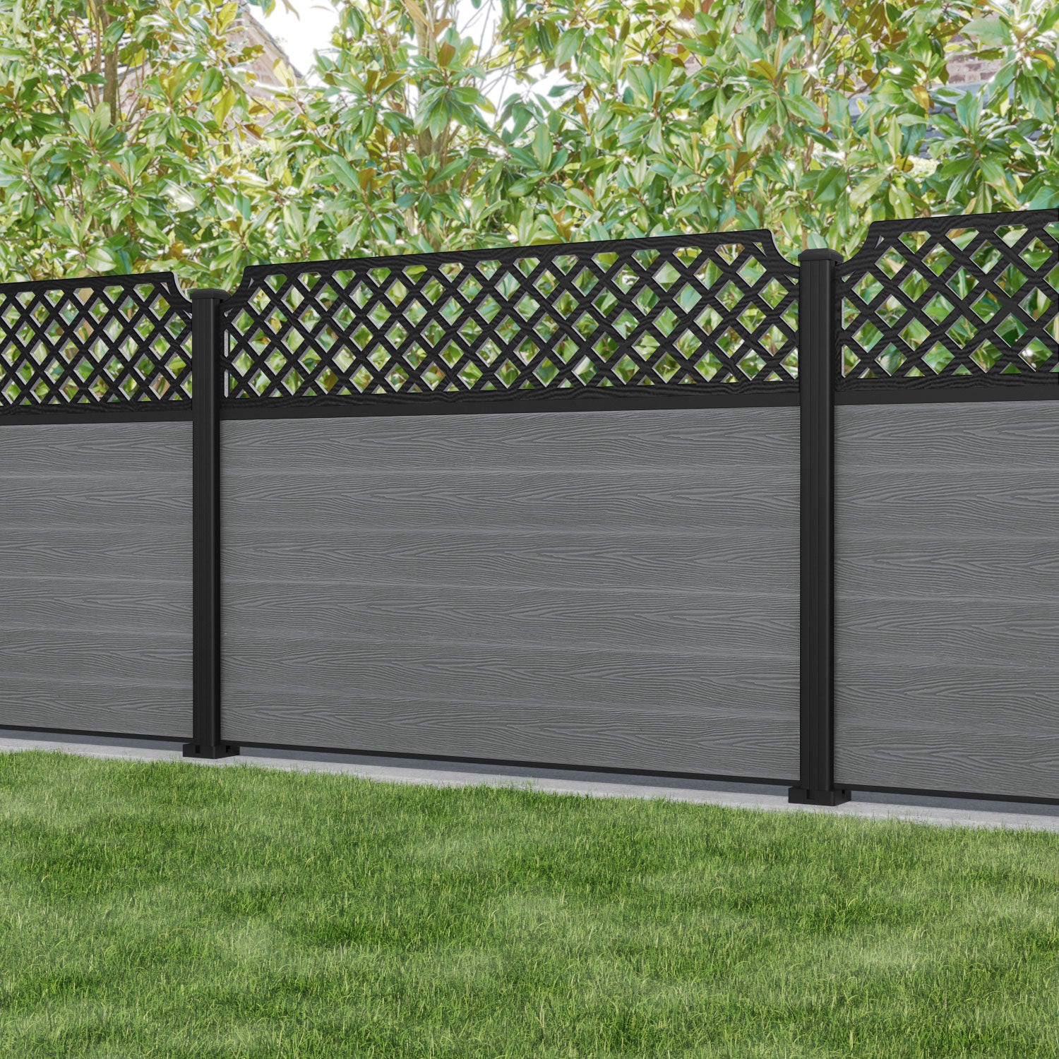 Classic Regal Hive Fence Panel - Mid Grey - with our aluminium posts