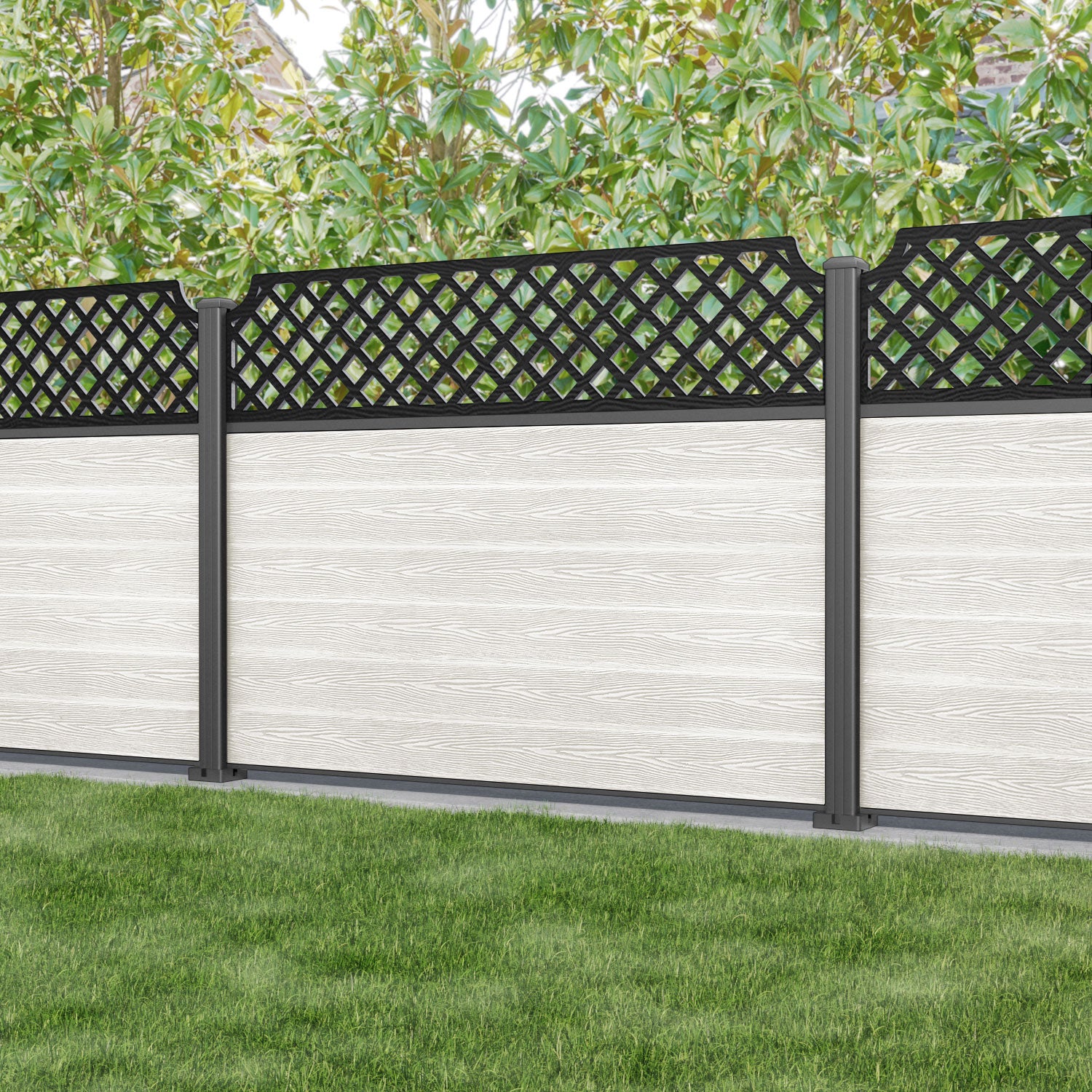 Classic Regal Hive Fence Panel - Light Stone - with our aluminium posts
