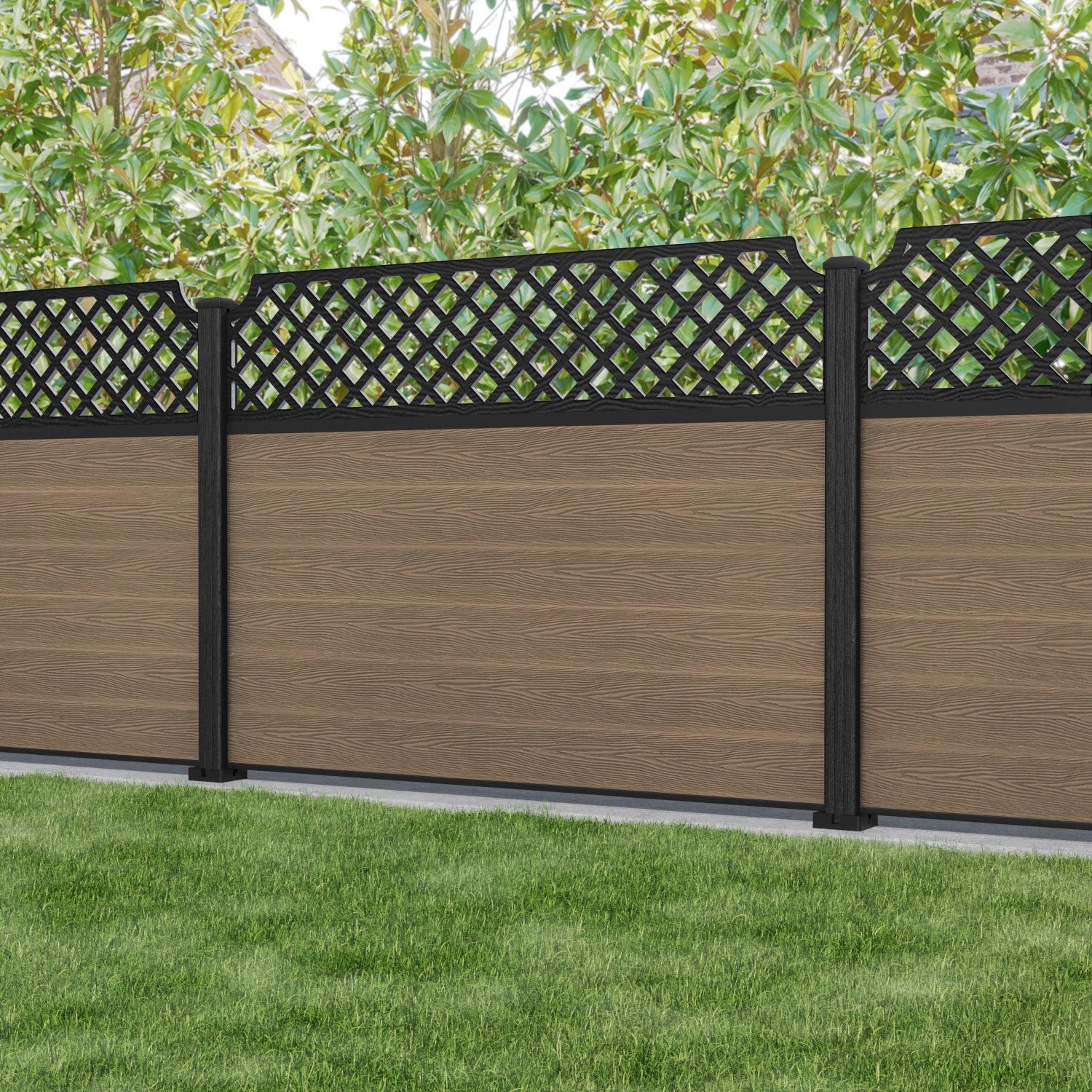 Classic Regal Hive Fence Panel - Teak - with our composite posts