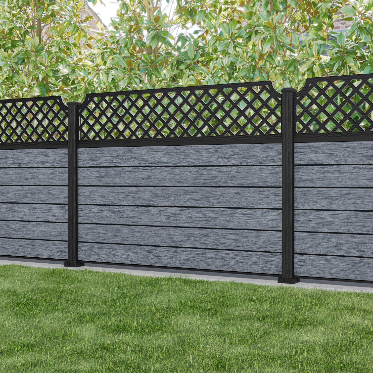 Fusion Regal Hive Fence Panel - Anthracite - with our aluminium posts