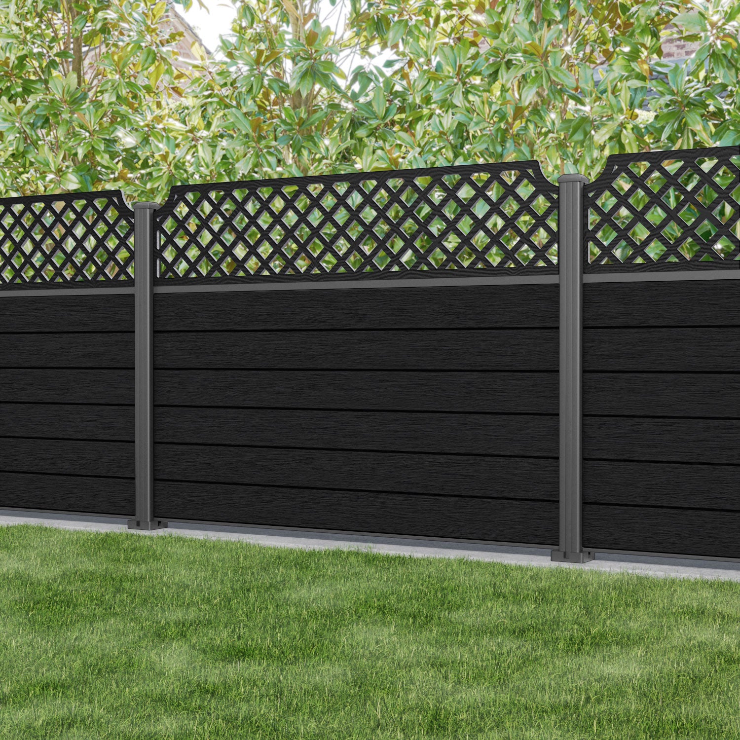 Fusion Regal Hive Fence Panel - Black - with our aluminium posts