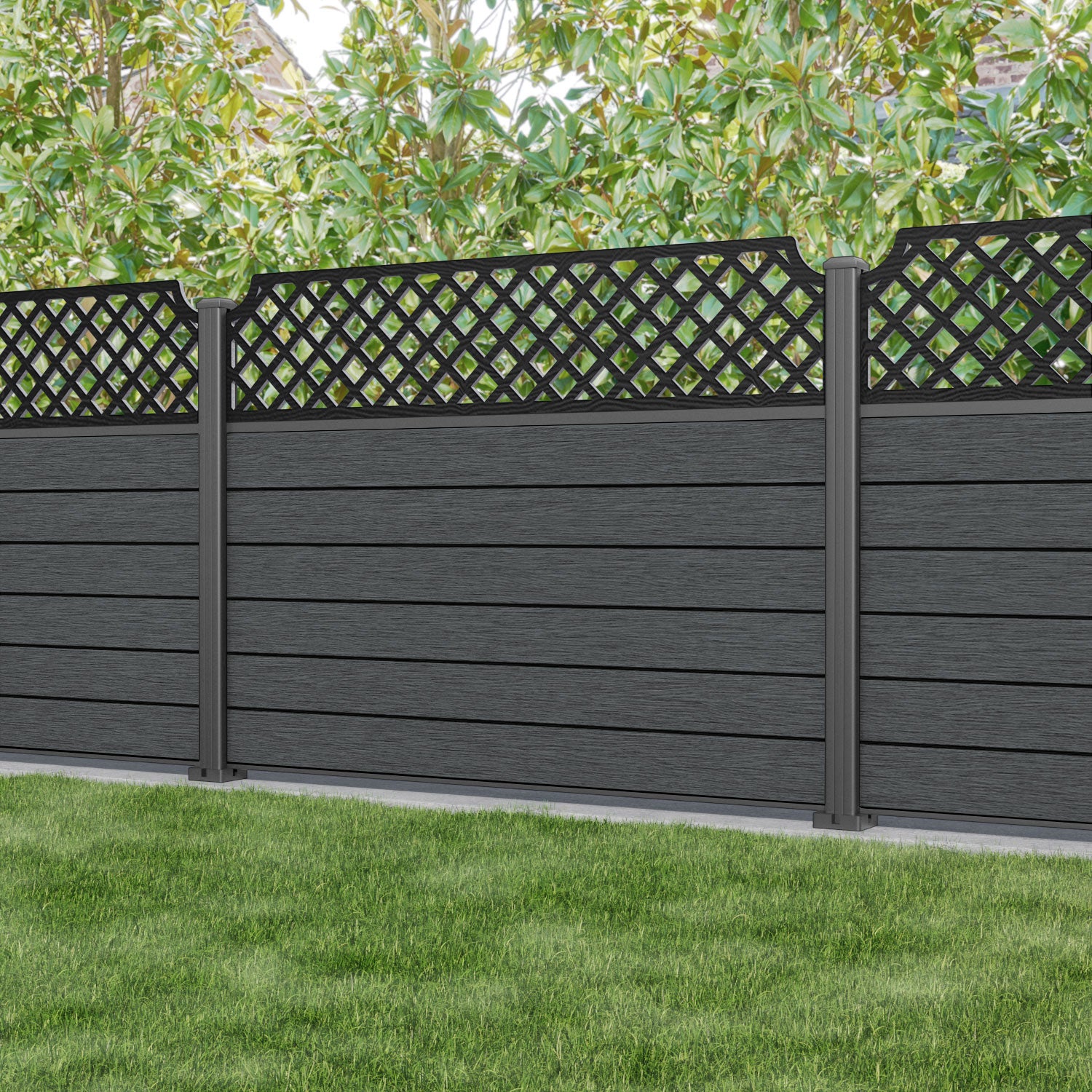 Fusion Regal Hive Fence Panel - Dark Grey - with our aluminium posts
