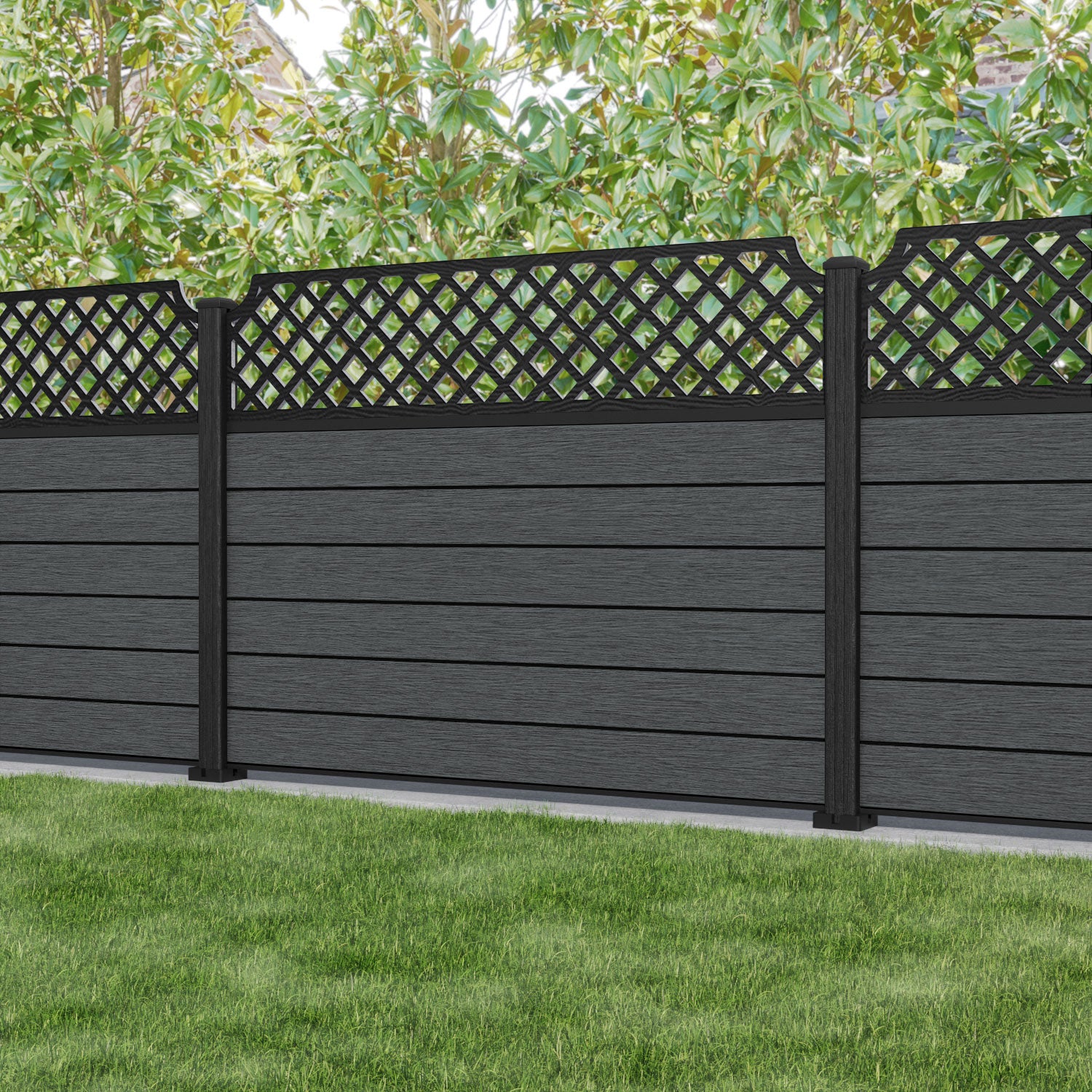 Fusion Regal Hive Fence Panel - Dark Grey - with our composite posts
