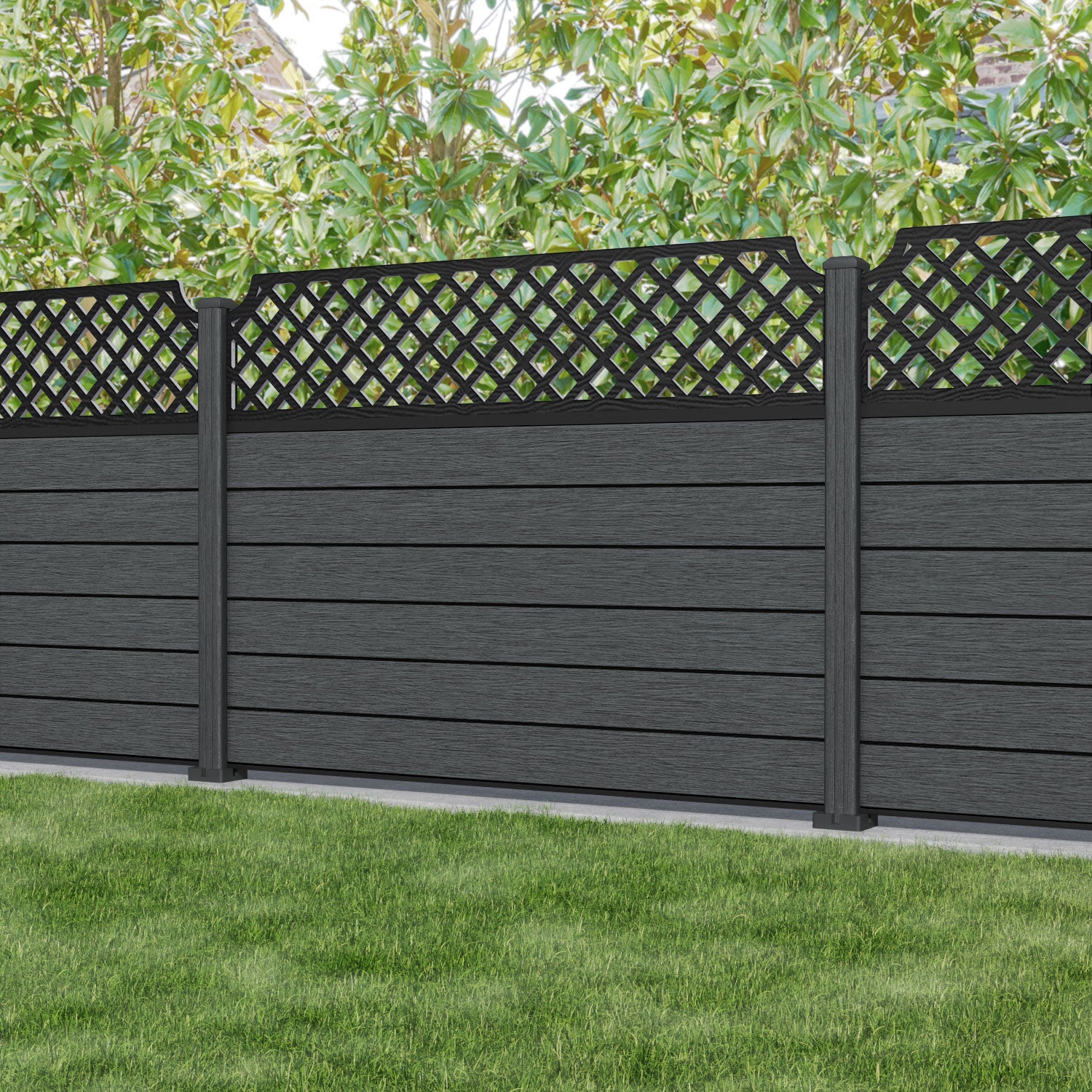 Fusion Regal Hive Fence Panel - Dark Grey - with our composite posts