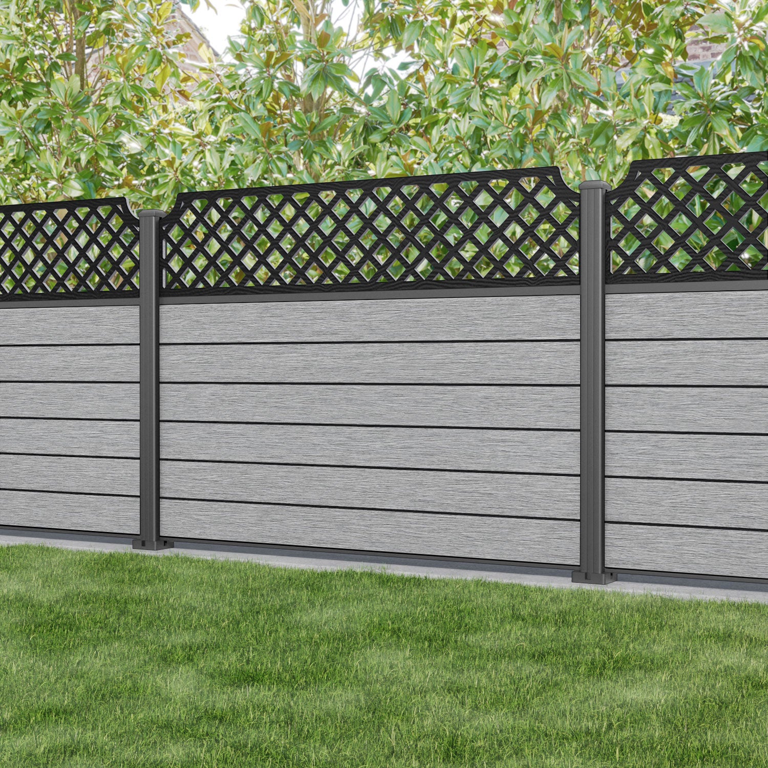 Fusion Regal Hive Fence Panel - Light Grey - with our aluminium posts