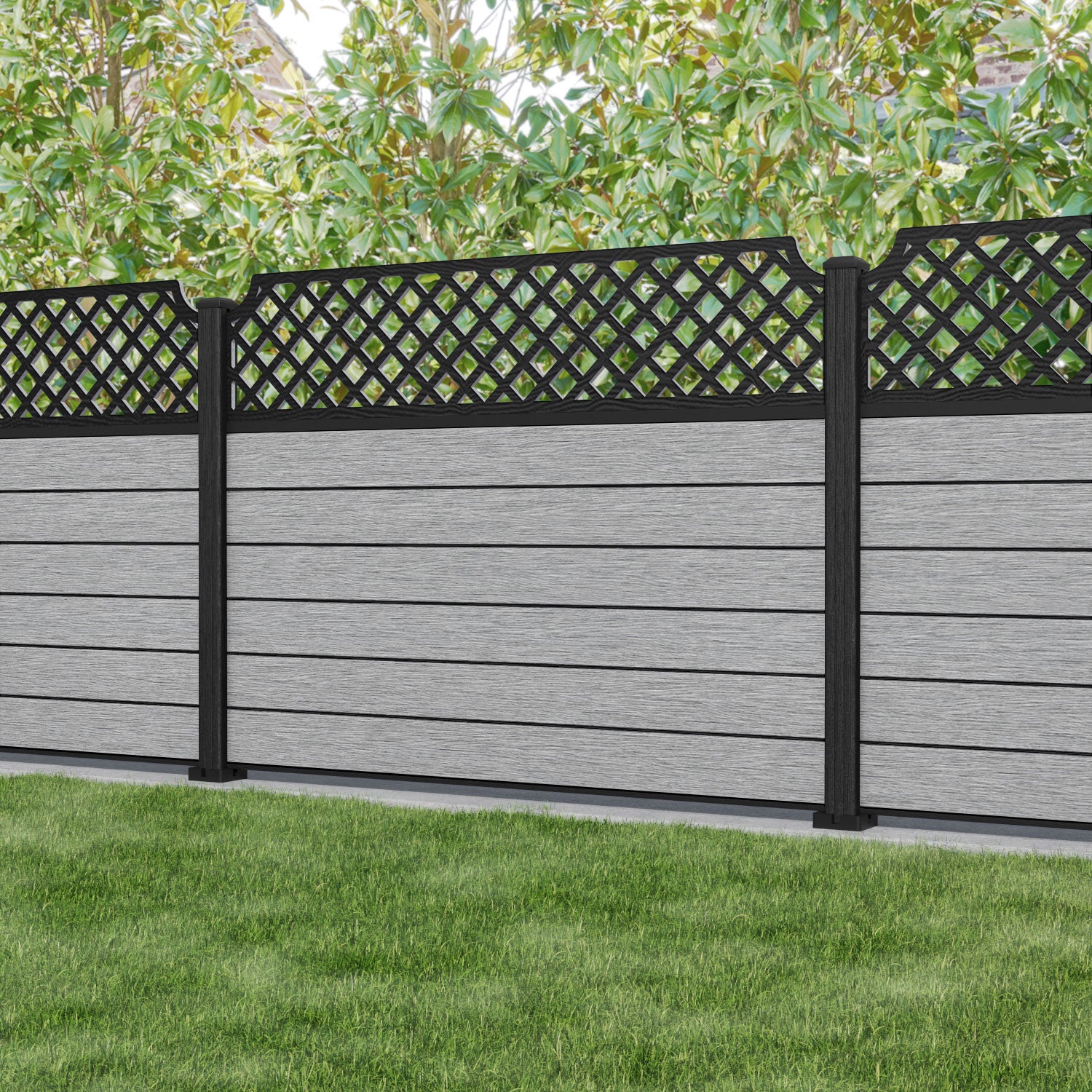 Fusion Regal Hive Fence Panel - Light Grey - with our composite posts
