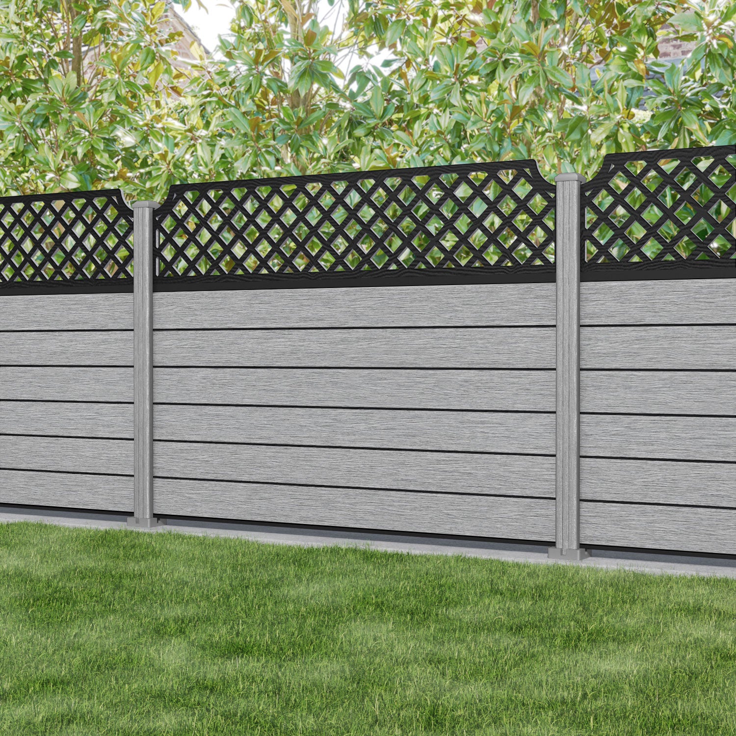 Fusion Regal Hive Fence Panel - Light Grey - with our composite posts