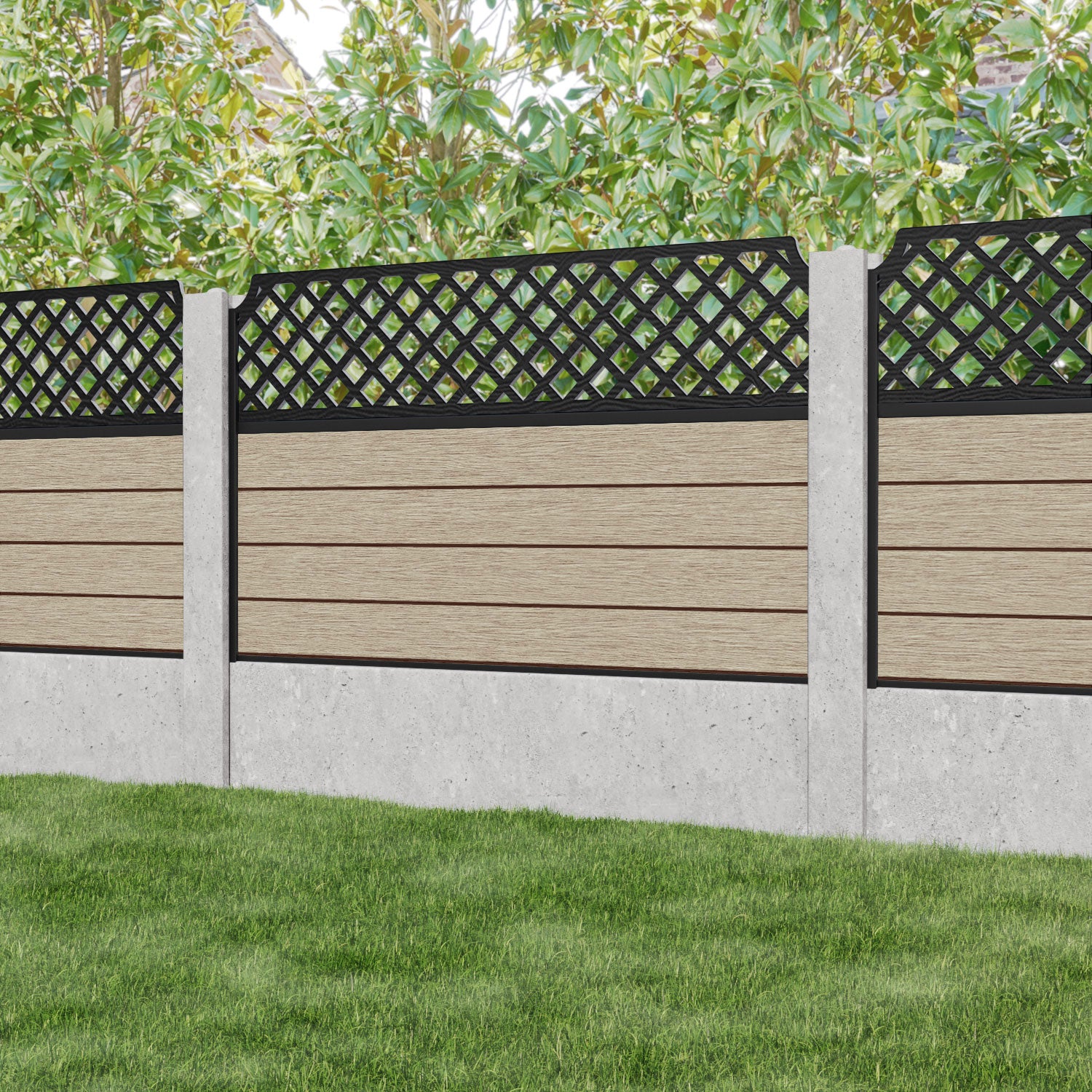 Fusion Regal Hive Fence Panel - Light Oak - for existing concrete posts