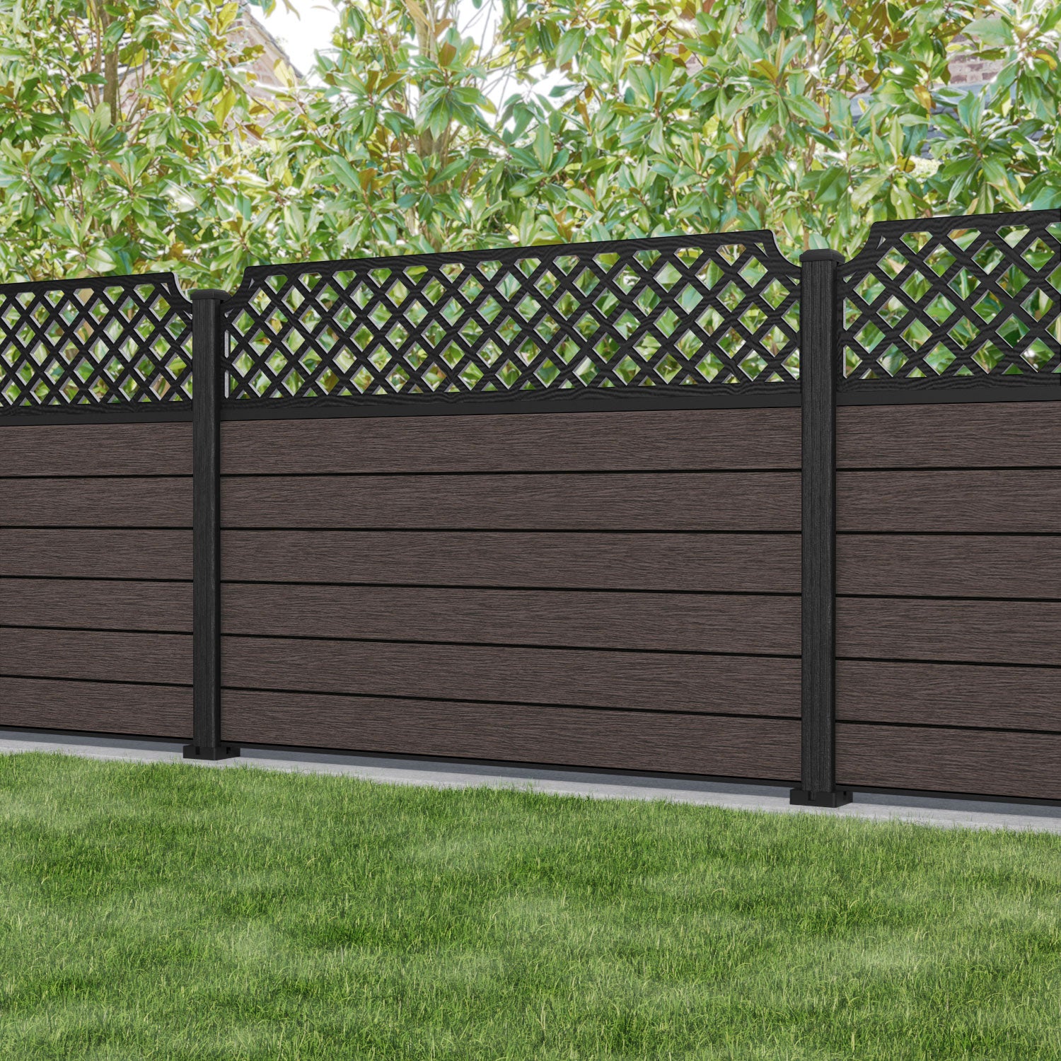 Fusion Regal Hive Fence Panel - Mid Brown - with our composite posts