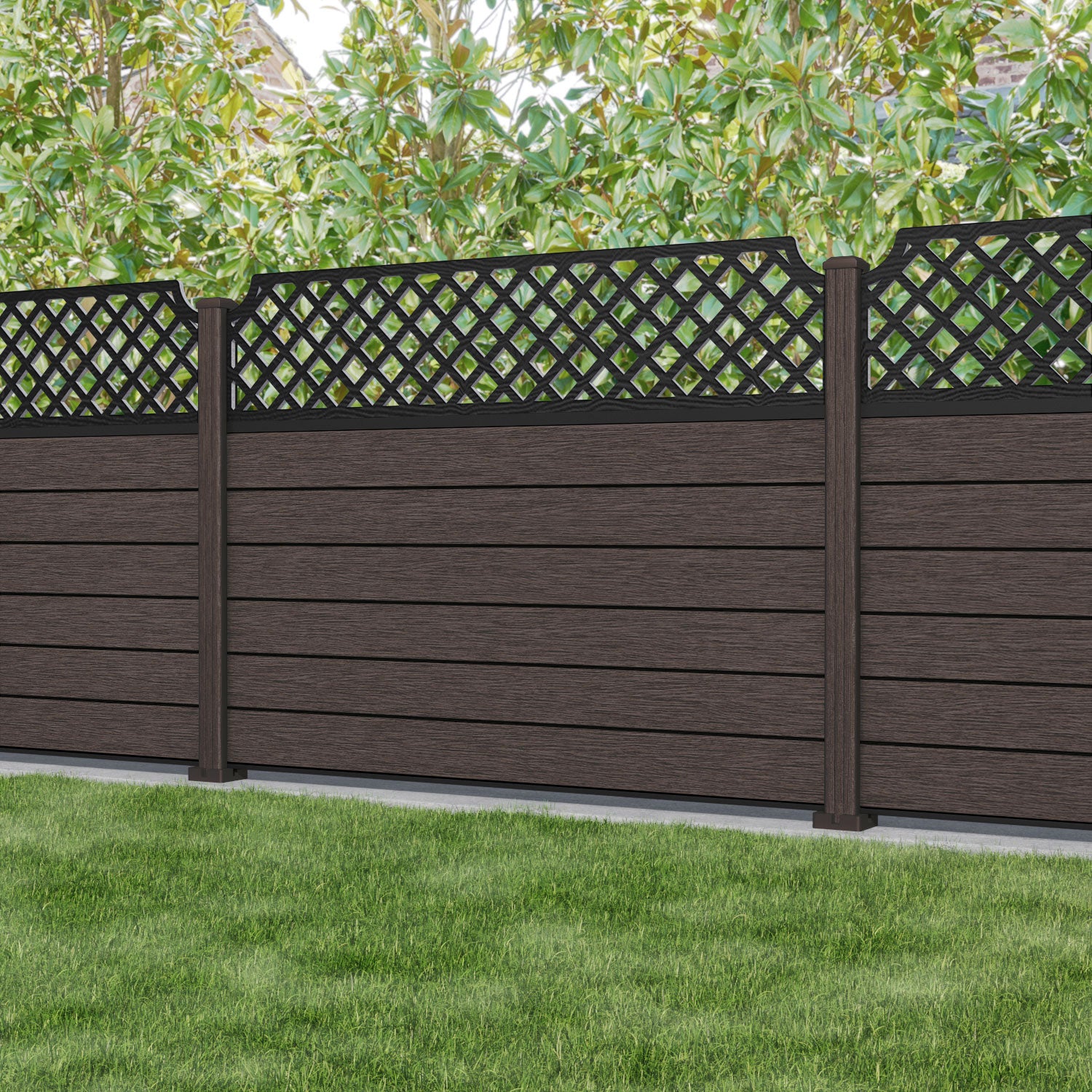 Fusion Regal Hive Fence Panel - Mid Brown - with our composite posts