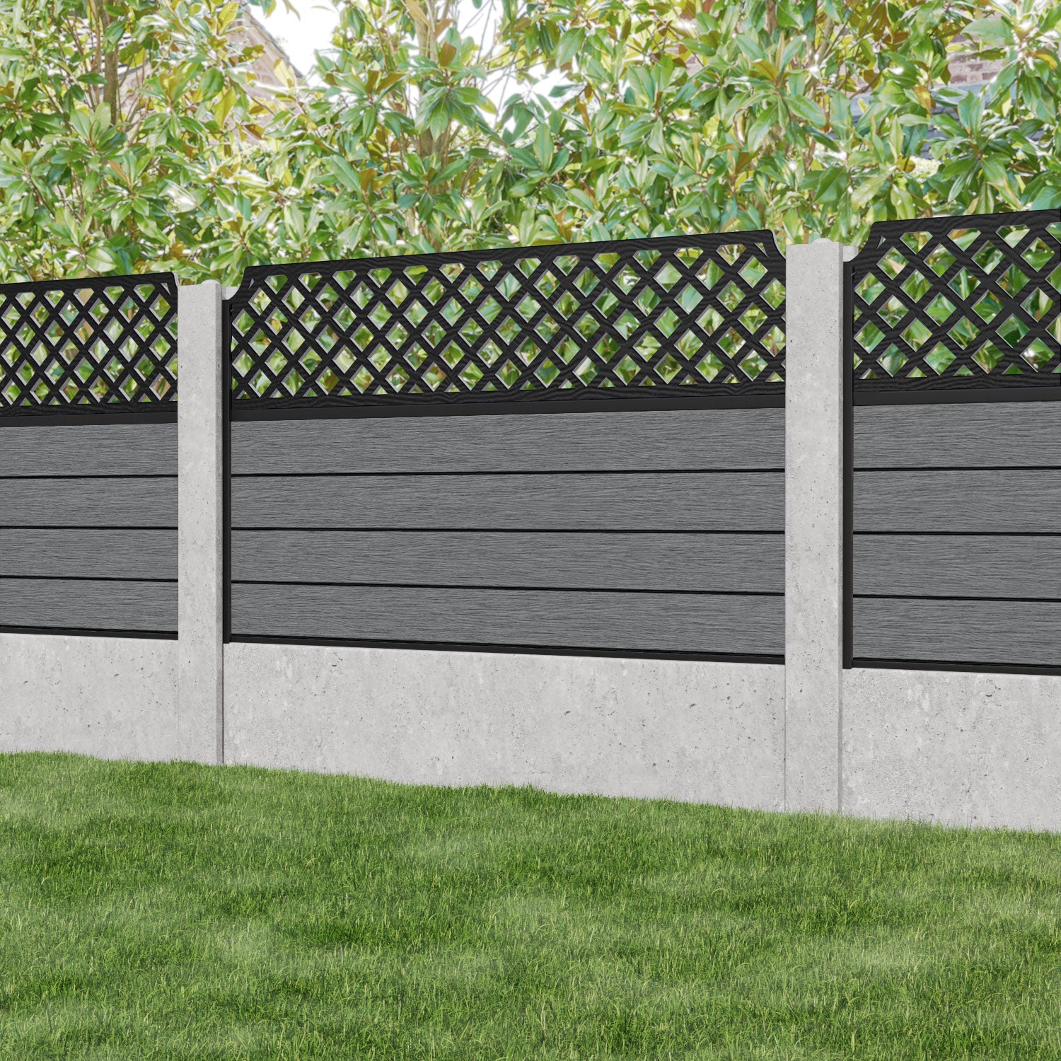 Fusion Regal Hive Fence Panel - Mid Grey - for existing concrete posts