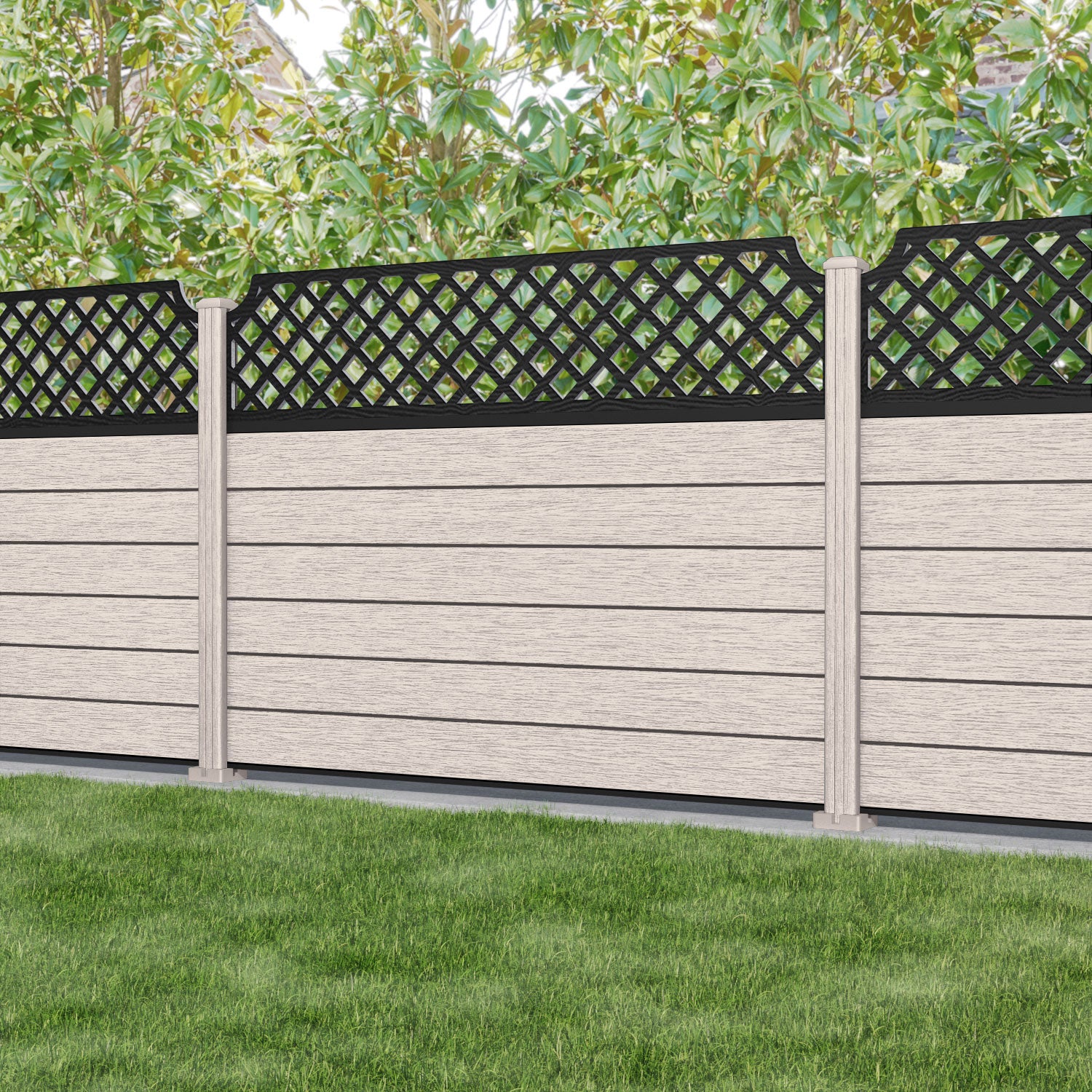 Fusion Regal Hive Fence Panel - Mid Stone - with our composite posts