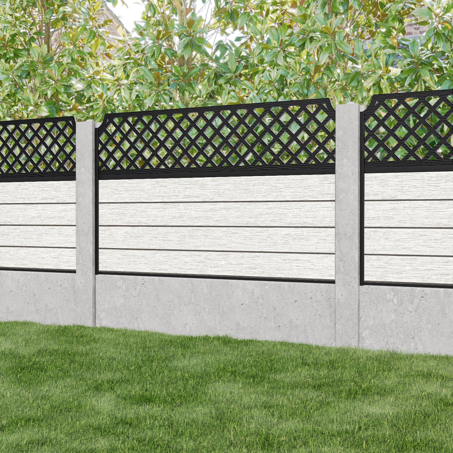 Fusion Regal Hive Fence Panel - Light Stone - for existing concrete posts