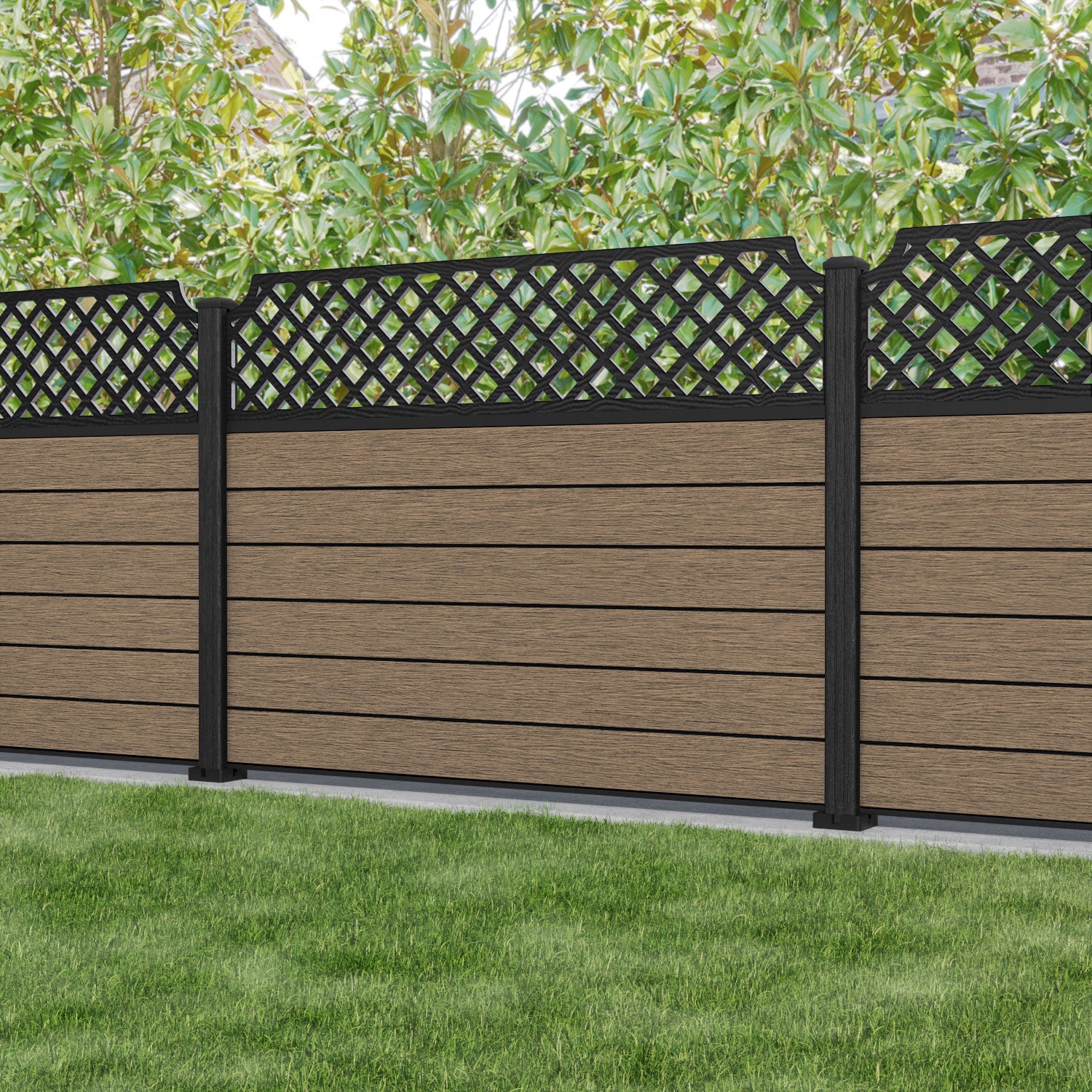 Fusion Regal Hive Fence Panel - Teak - with our composite posts