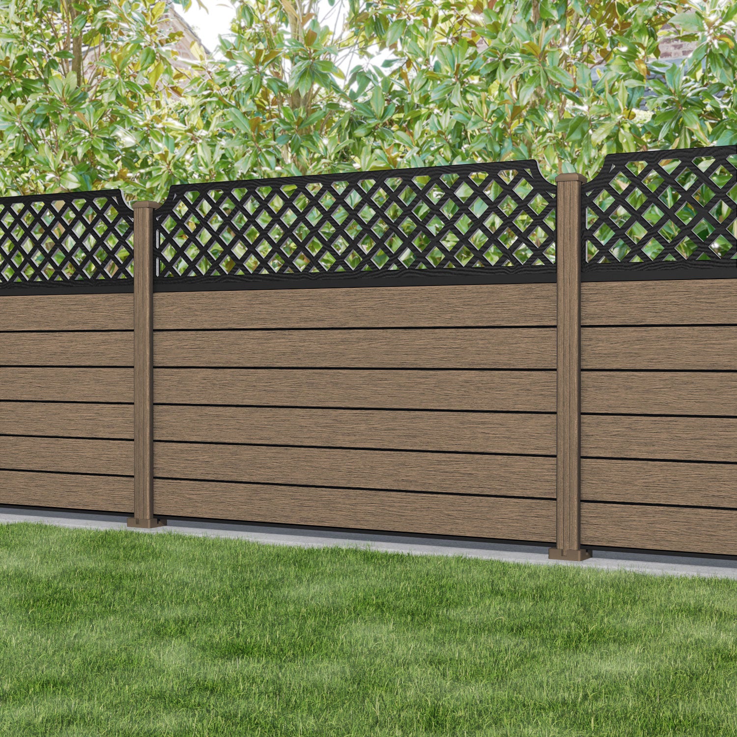 Fusion Regal Hive Fence Panel - Teak - with our composite posts