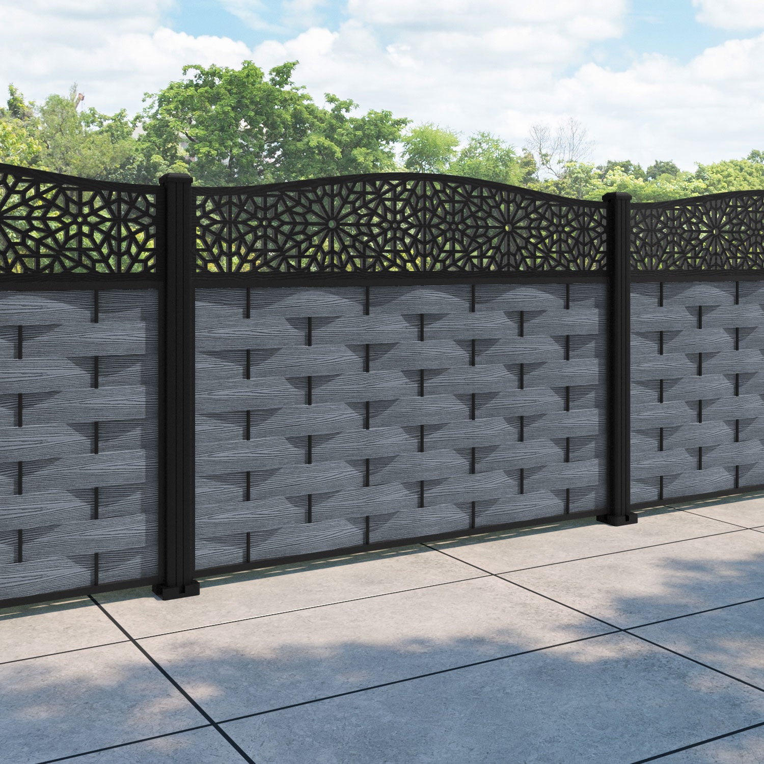 Ripple Alnara Curved Top Fence Panel - Anthracite - with our aluminium posts
