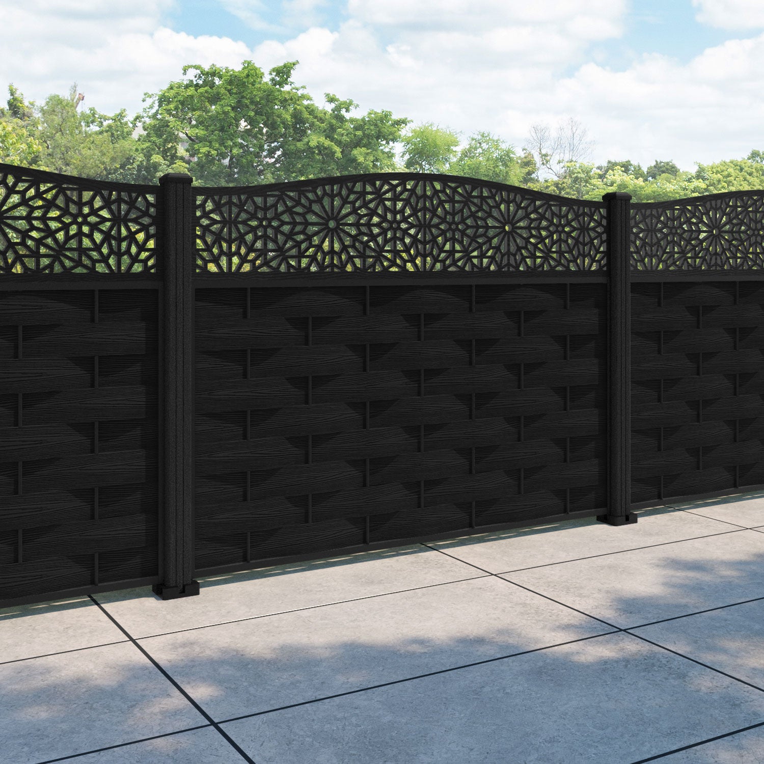 Ripple Alnara Curved Top Fence Panel - Black - with our composite posts