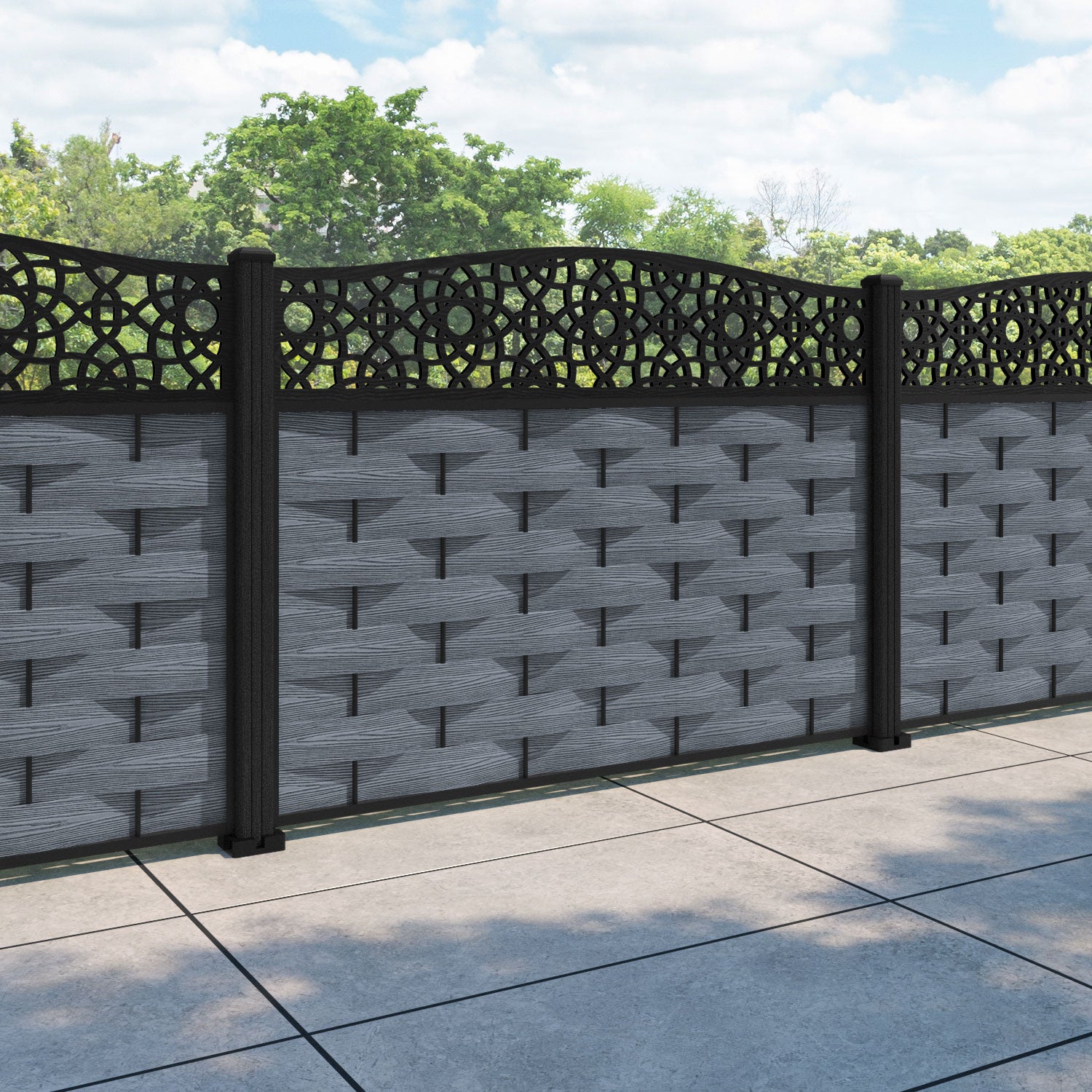 Ripple Ambar Curved Top Fence Panel - Anthracite - with our composite posts