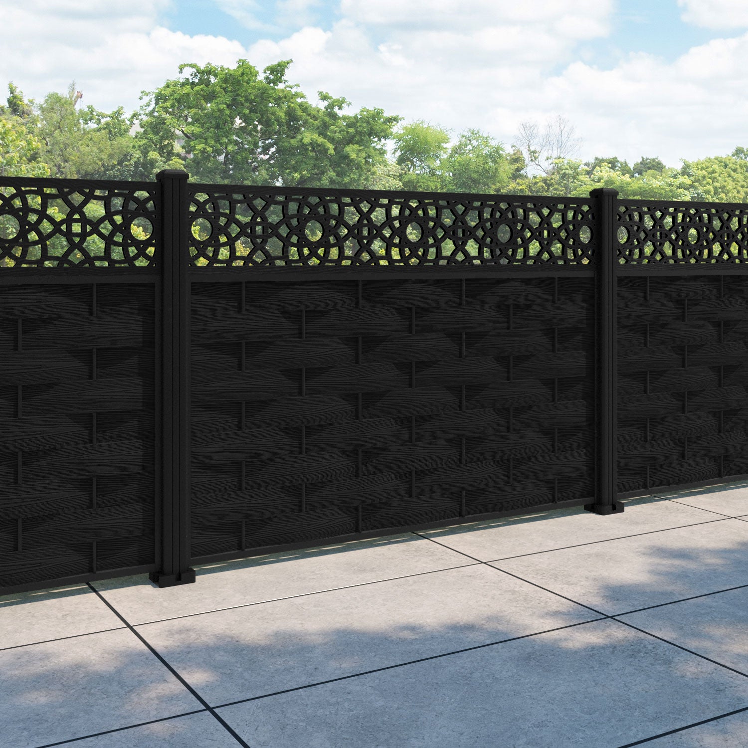 Ripple Ambar Fence Panel - Black - with our aluminium posts
