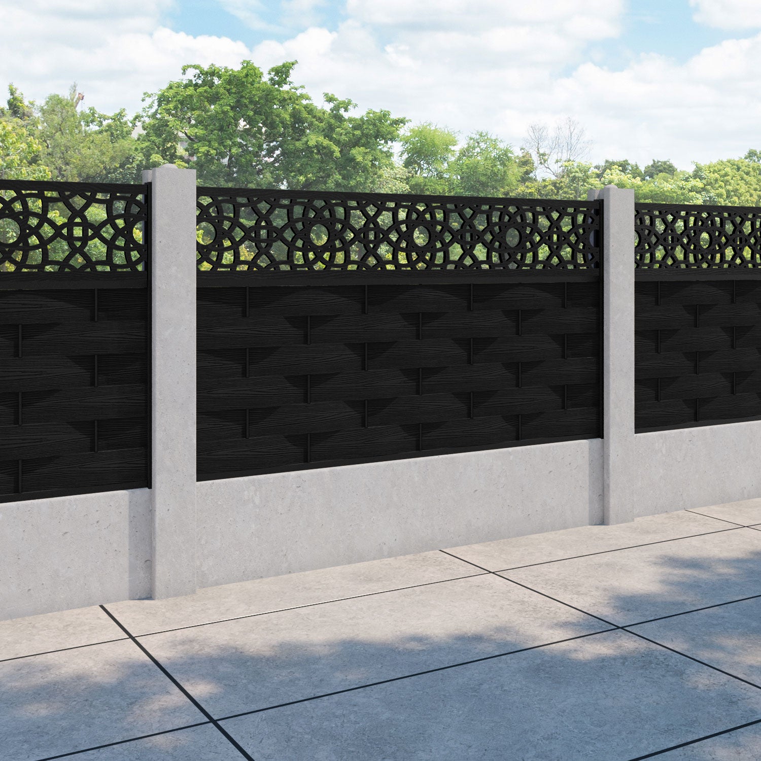 Ripple Ambar Fence Panel - Black - for existing concrete posts