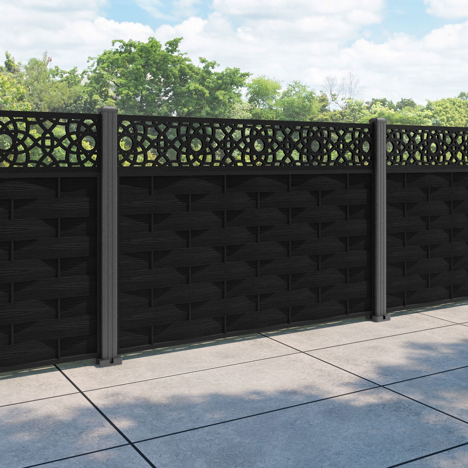 Ripple Ambar Fence Panel - Black - with our aluminium posts