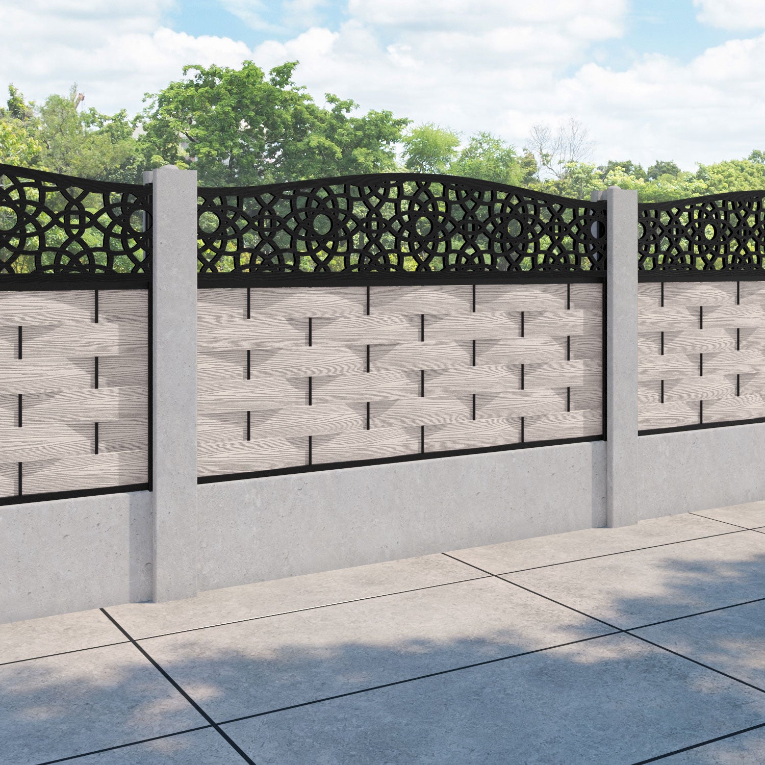 Ripple Ambar Curved Top Fence Panel - Mid Stone - for existing concrete posts