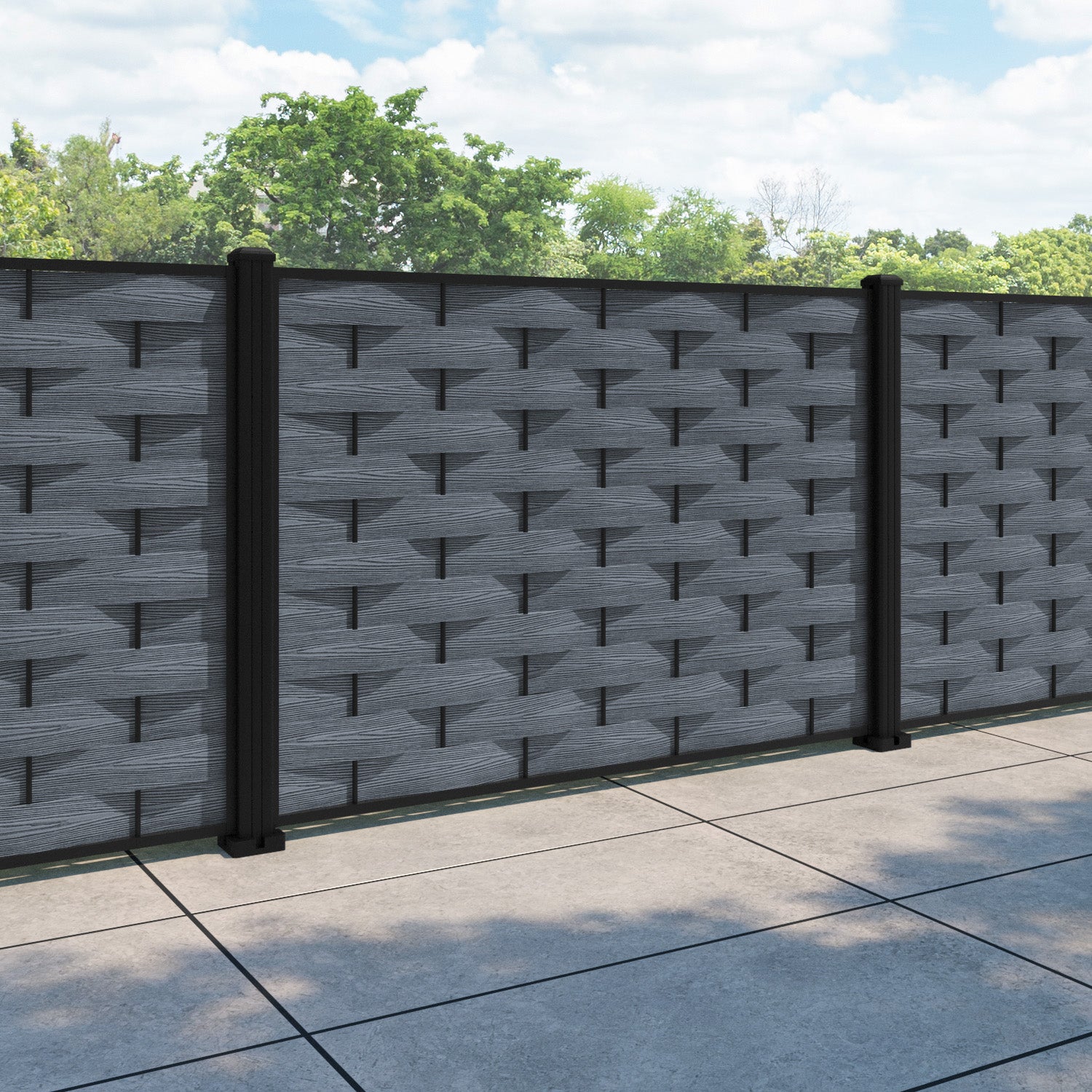 Ripple Fence Panel - Anthracite - with our aluminium posts