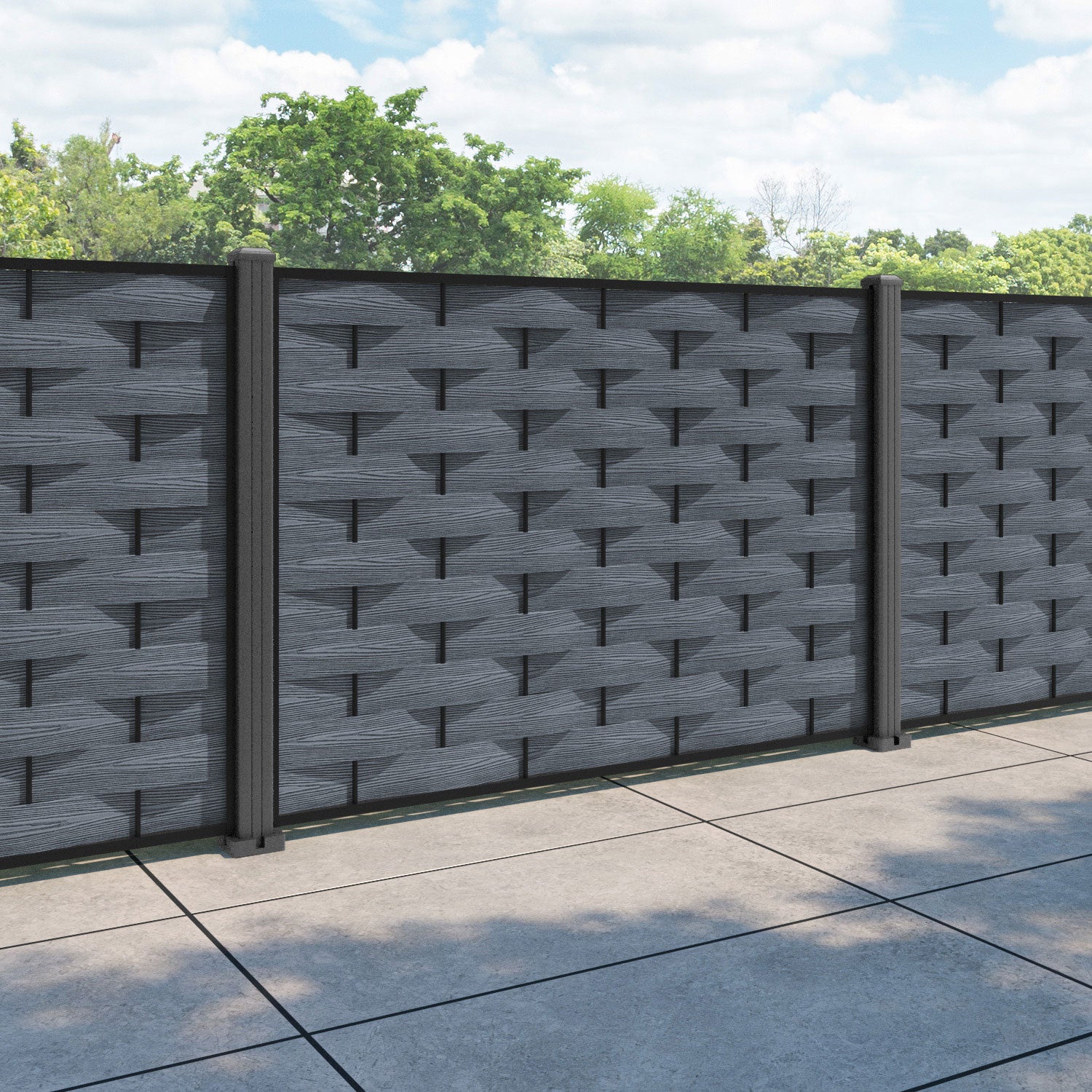 Ripple Fence Panel - Anthracite - with our aluminium posts
