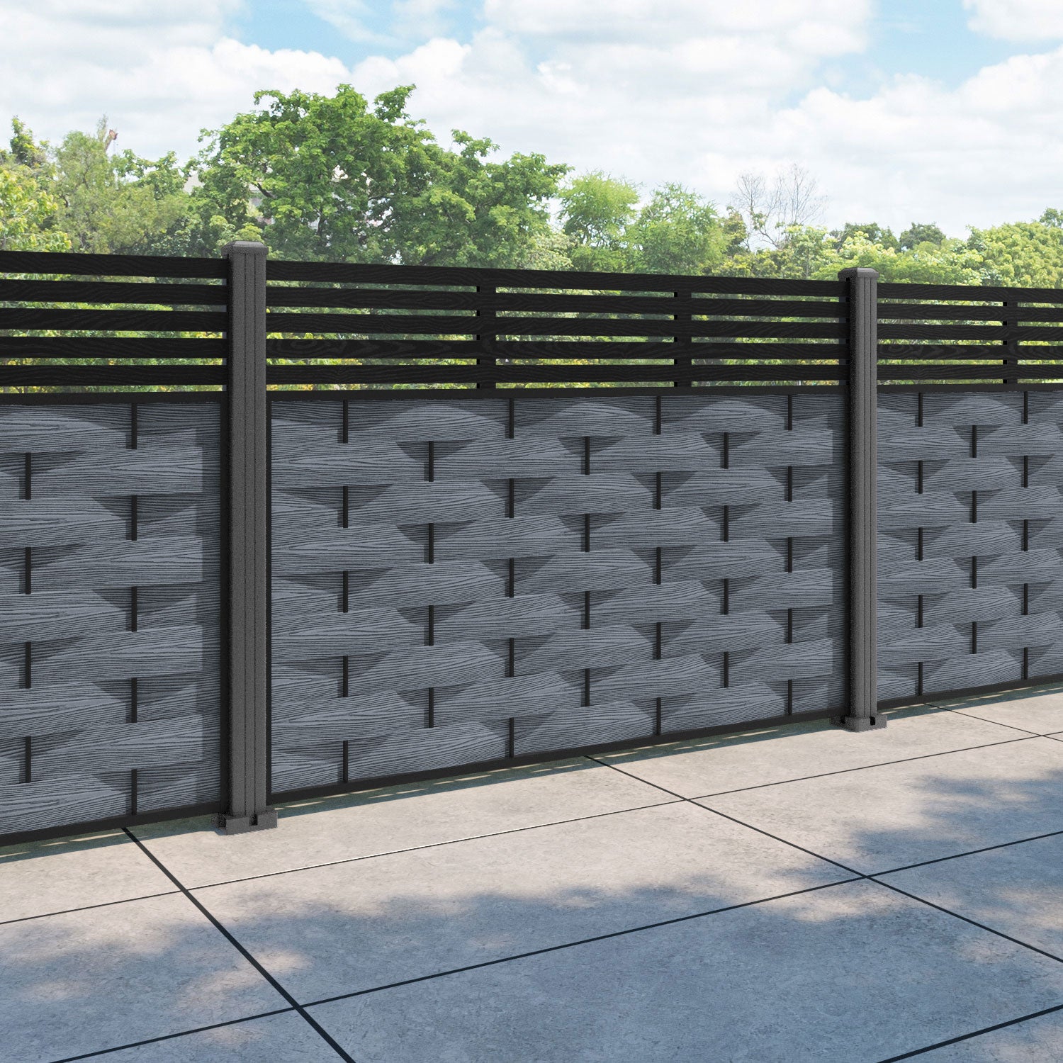 Ripple Aspen Fence Panel - Anthracite - with our aluminium posts
