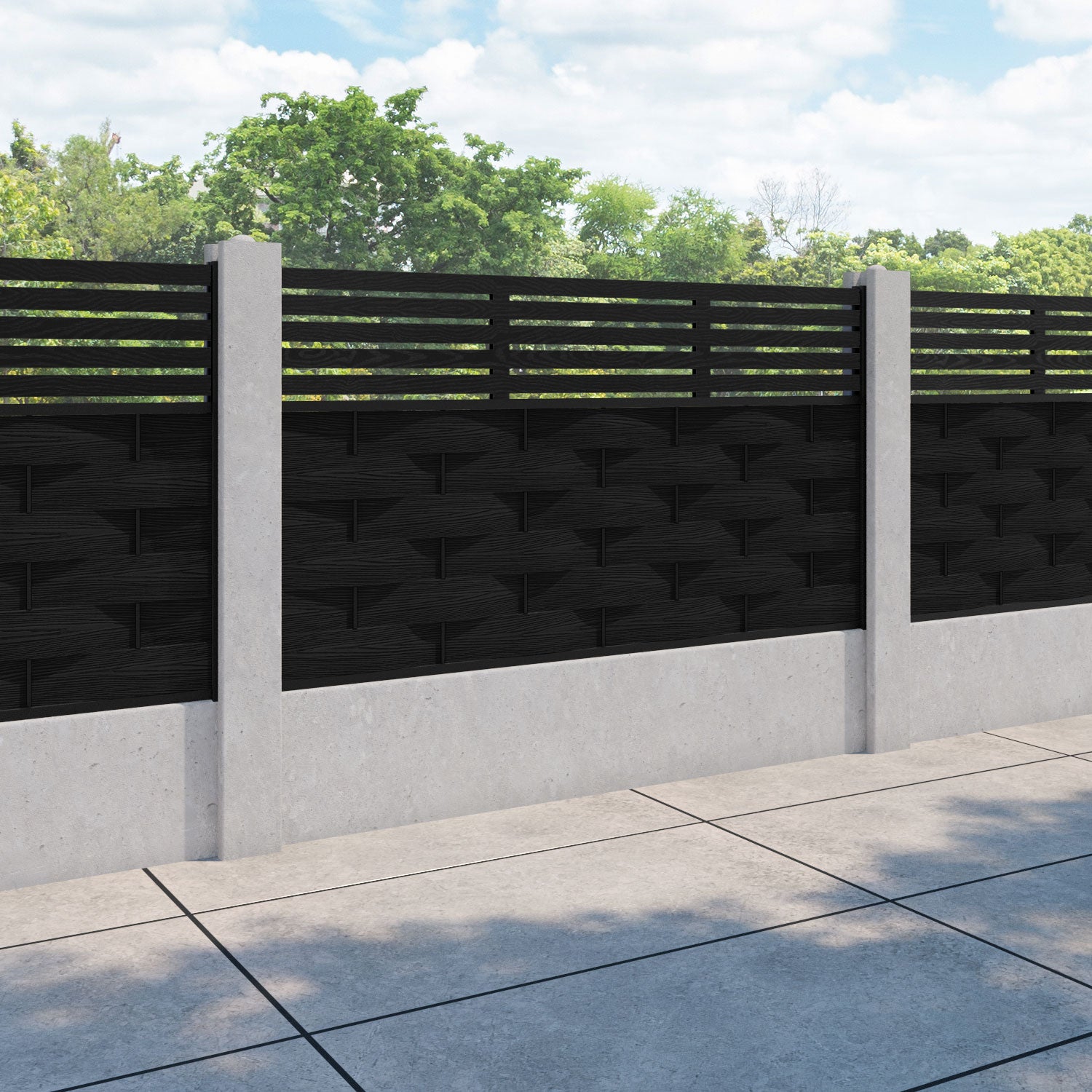 Ripple Aspen Fence Panel - Black - for existing concrete posts