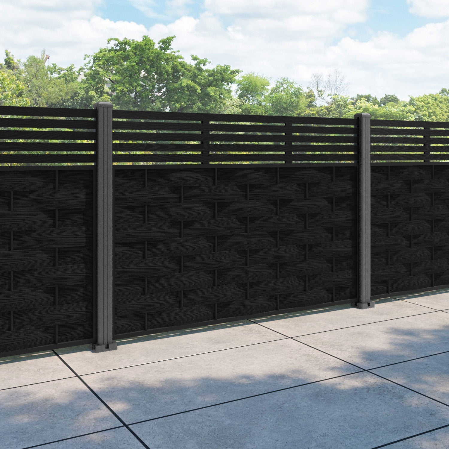 Ripple Aspen Fence Panel - Black - with our aluminium posts