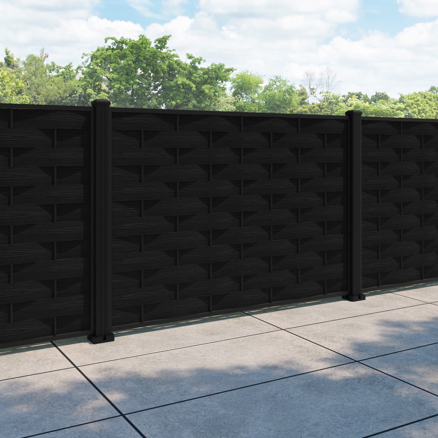Ripple Fence Panel - Black - with our aluminium posts