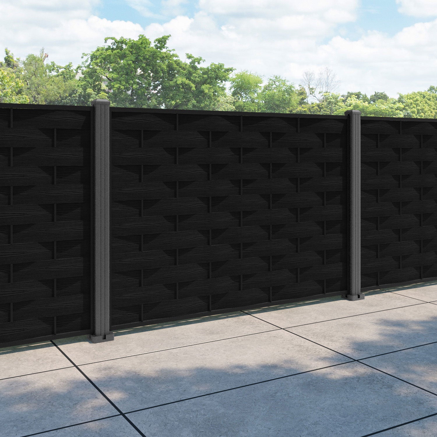 Ripple Fence Panel - Black - with our aluminium posts