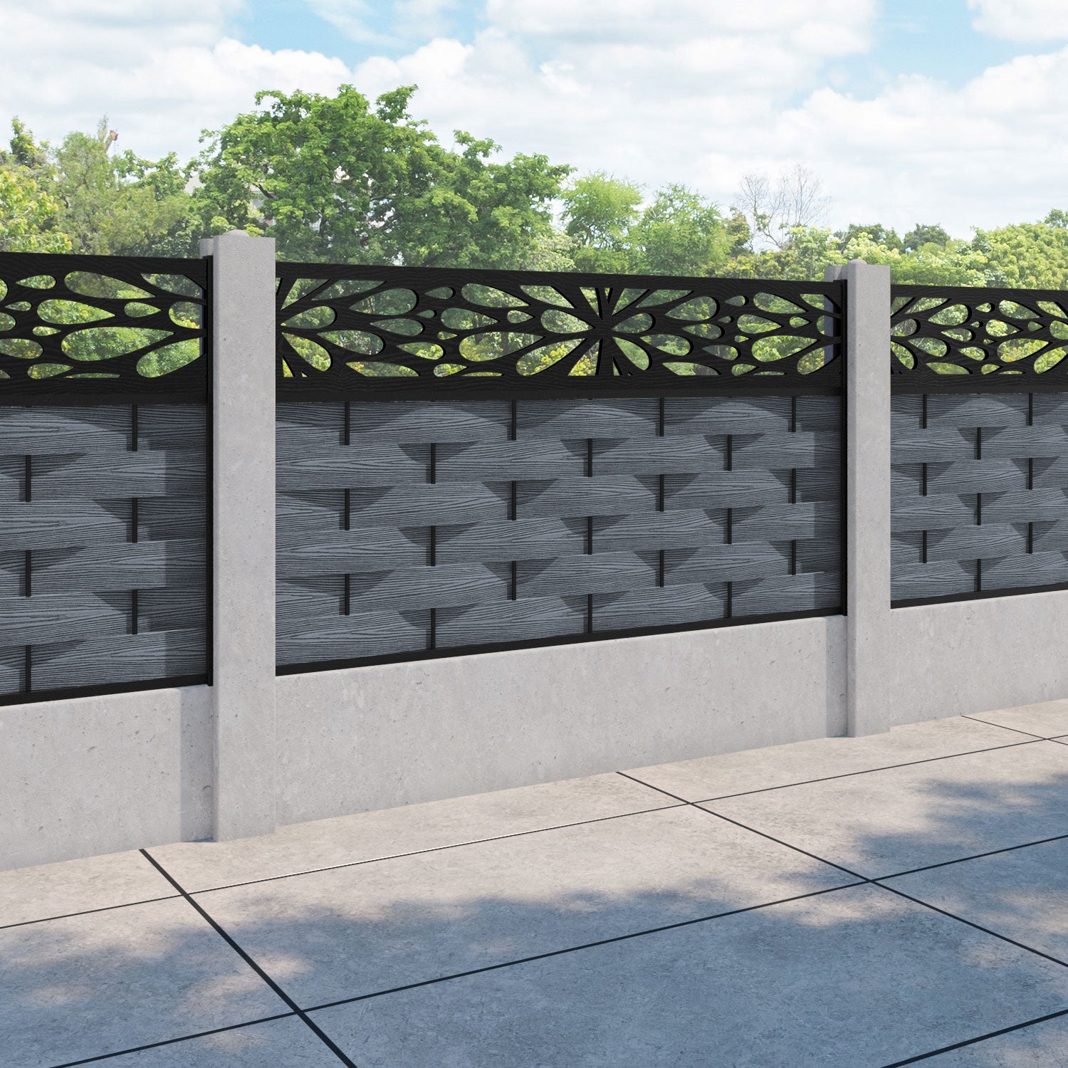 Ripple Blossom Fence Panel - Anthracite - for existing concrete posts