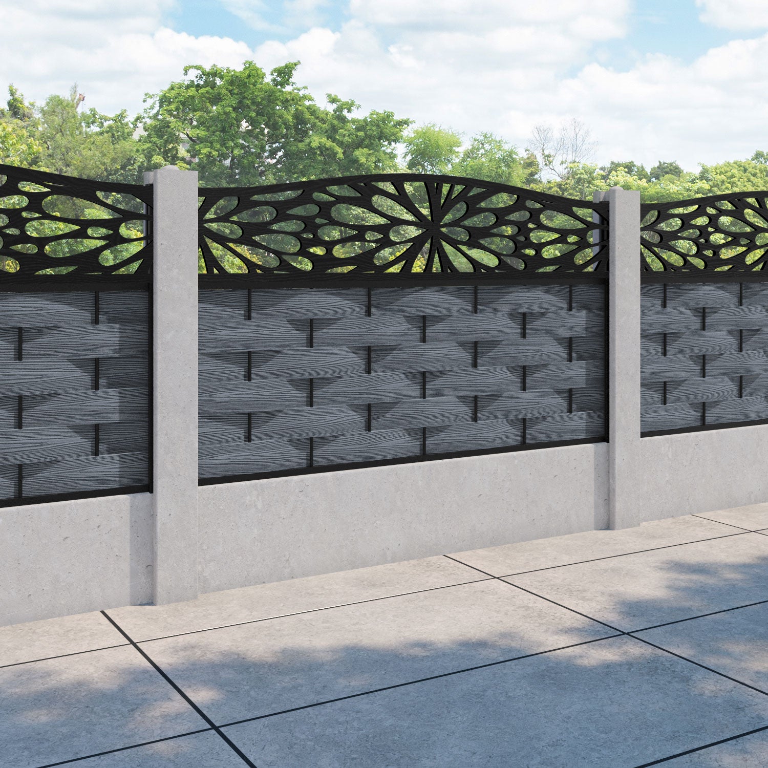 Ripple Blossom Curved Top Fence Panel - Anthracite - for existing concrete posts