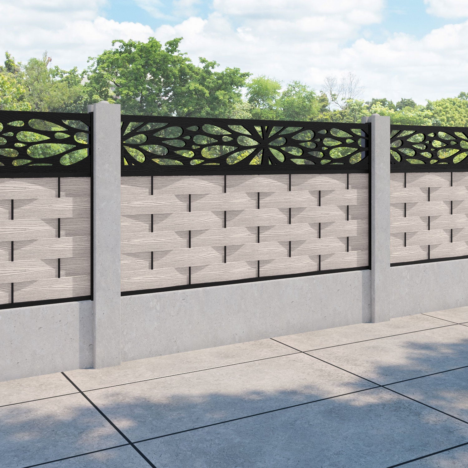 Ripple Blossom Fence Panel - Mid Stone - for existing concrete posts