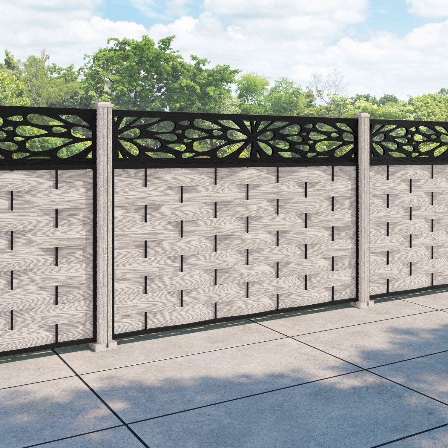 Ripple Blossom Fence Panel - Mid Stone - with our composite posts
