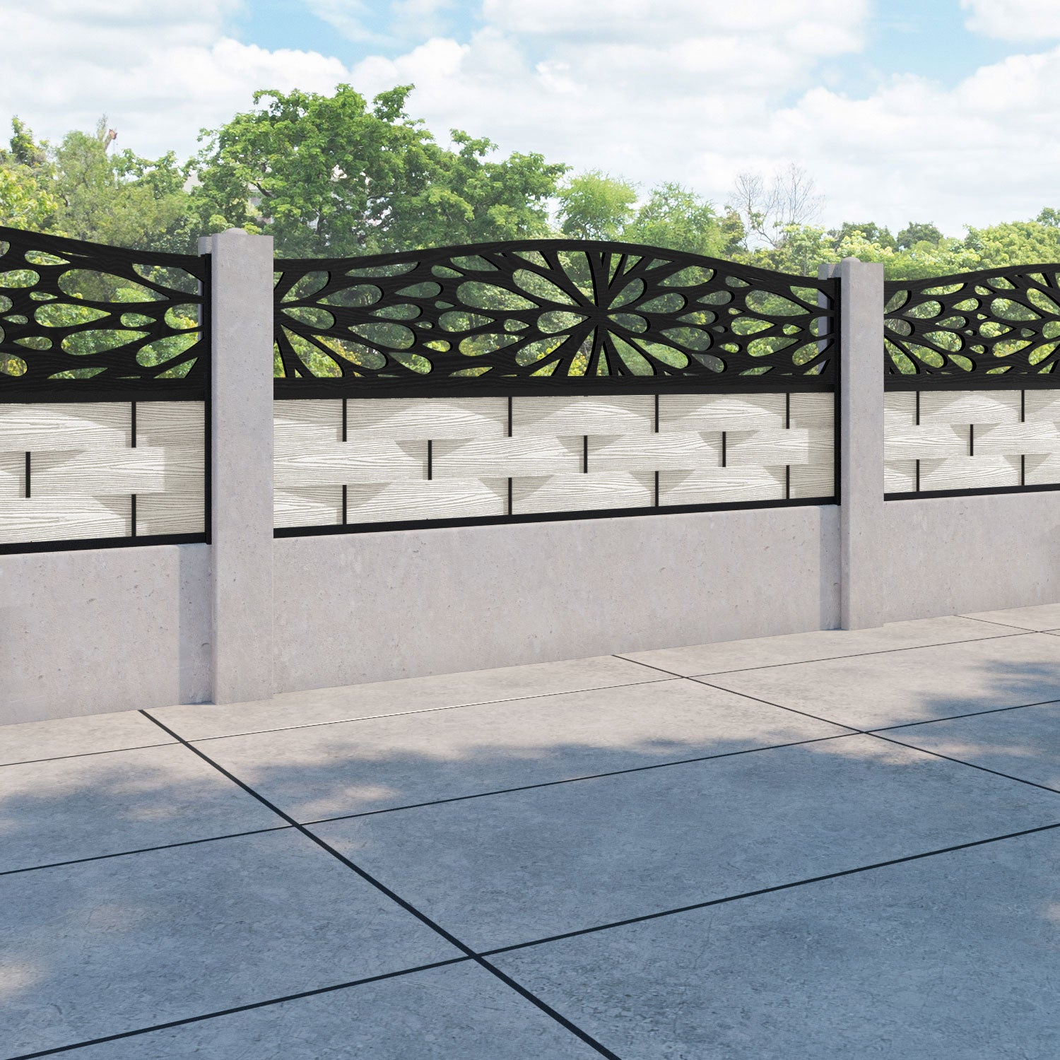 Ripple Blossom Curved Top Fence Panel - Light Stone - for existing concrete posts