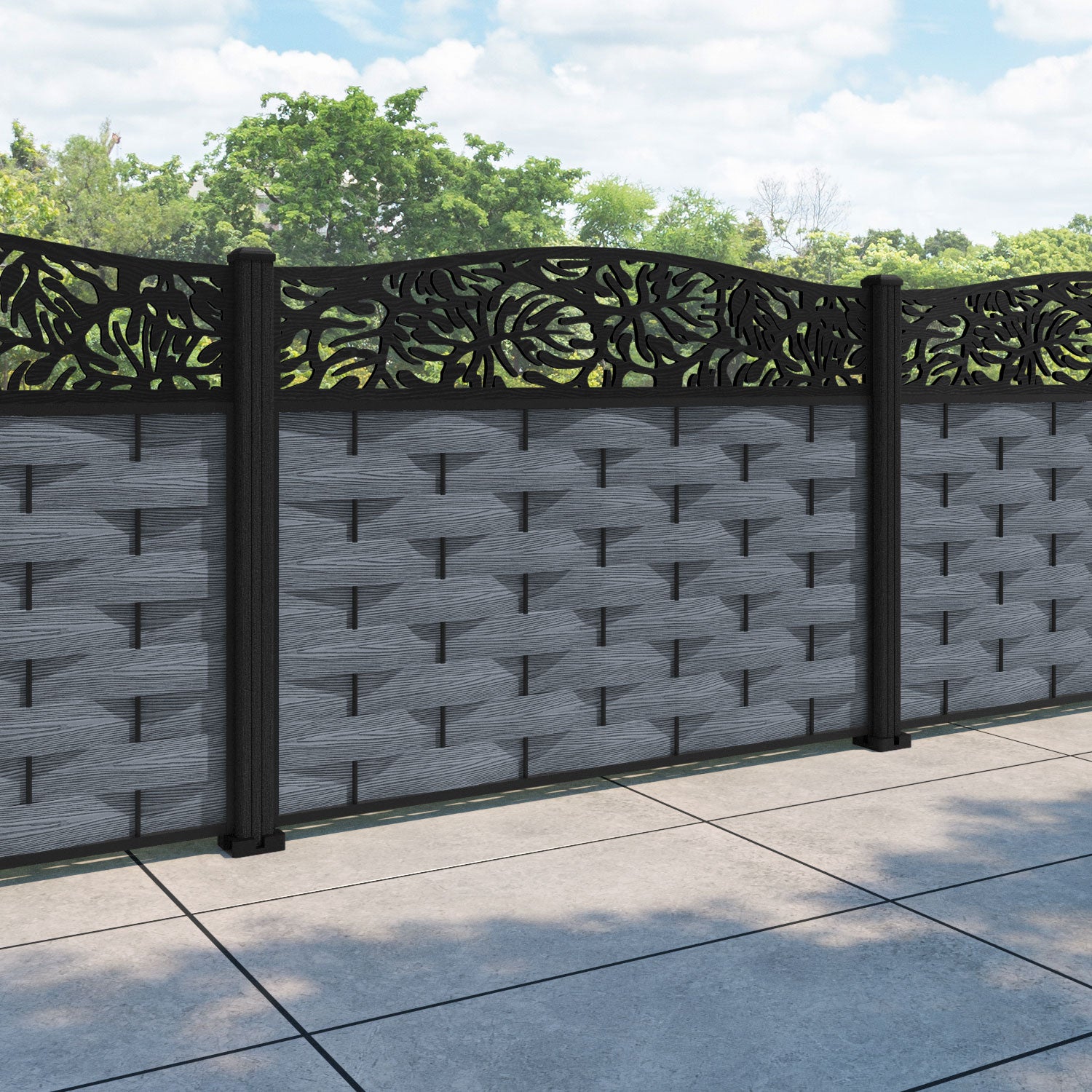 Ripple Botanic Curved Top Fence Panel - Anthracite - with our composite posts