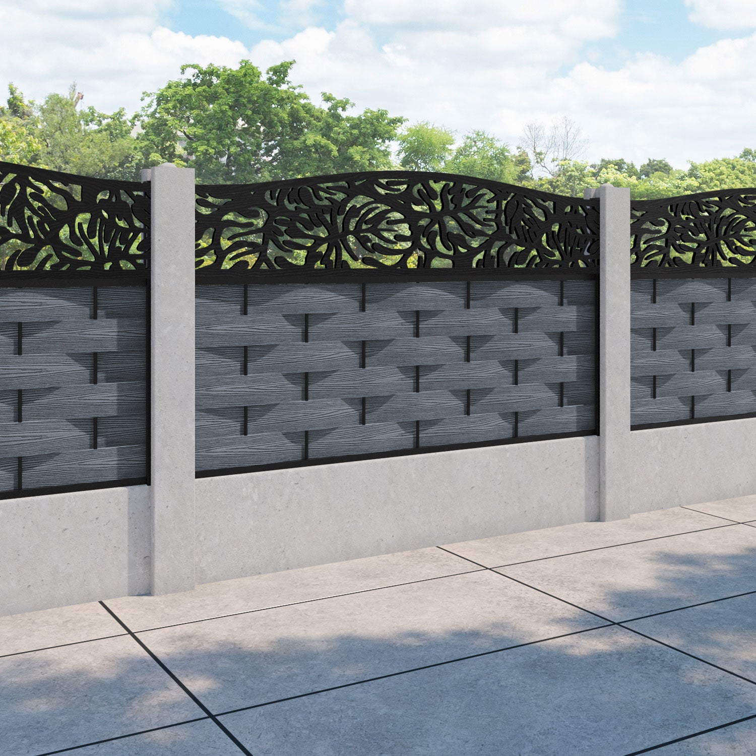 Ripple Botanic Curved Top Fence Panel - Anthracite - for existing concrete posts