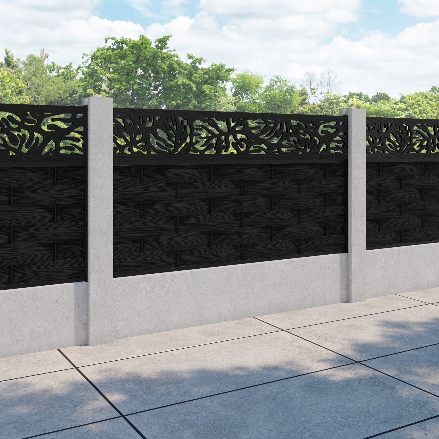 Ripple Botanic Fence Panel - Black - for existing concrete posts