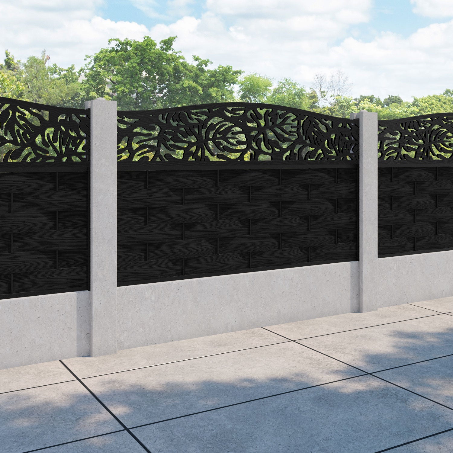Ripple Botanic Curved Top Fence Panel - Black - for existing concrete posts