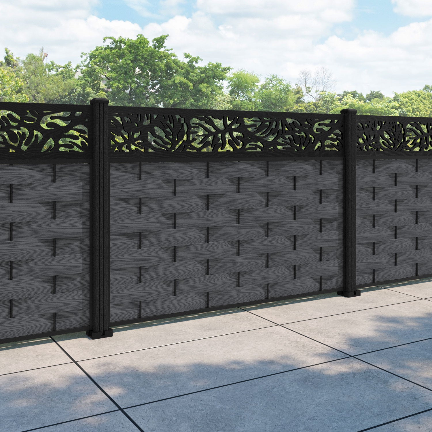Ripple Botanic Fence Panel - Dark Grey - with our composite posts