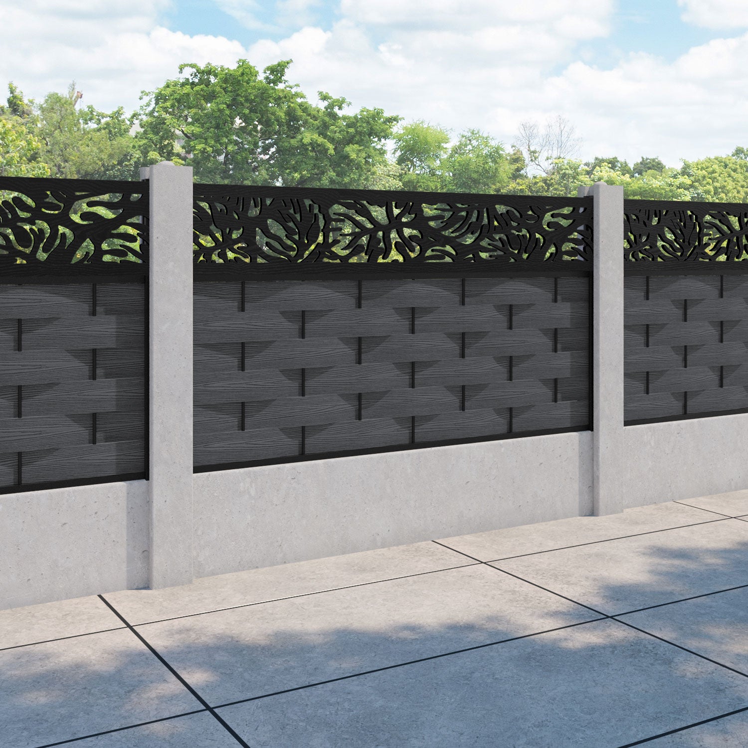 Ripple Botanic Fence Panel - Dark Grey - for existing concrete posts