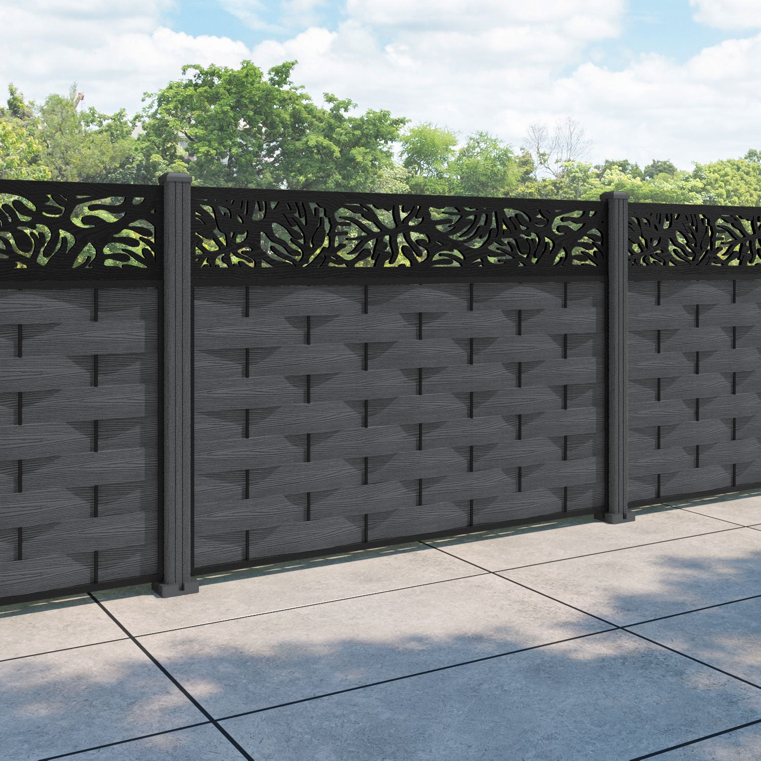 Ripple Botanic Fence Panel - Dark Grey - with our composite posts