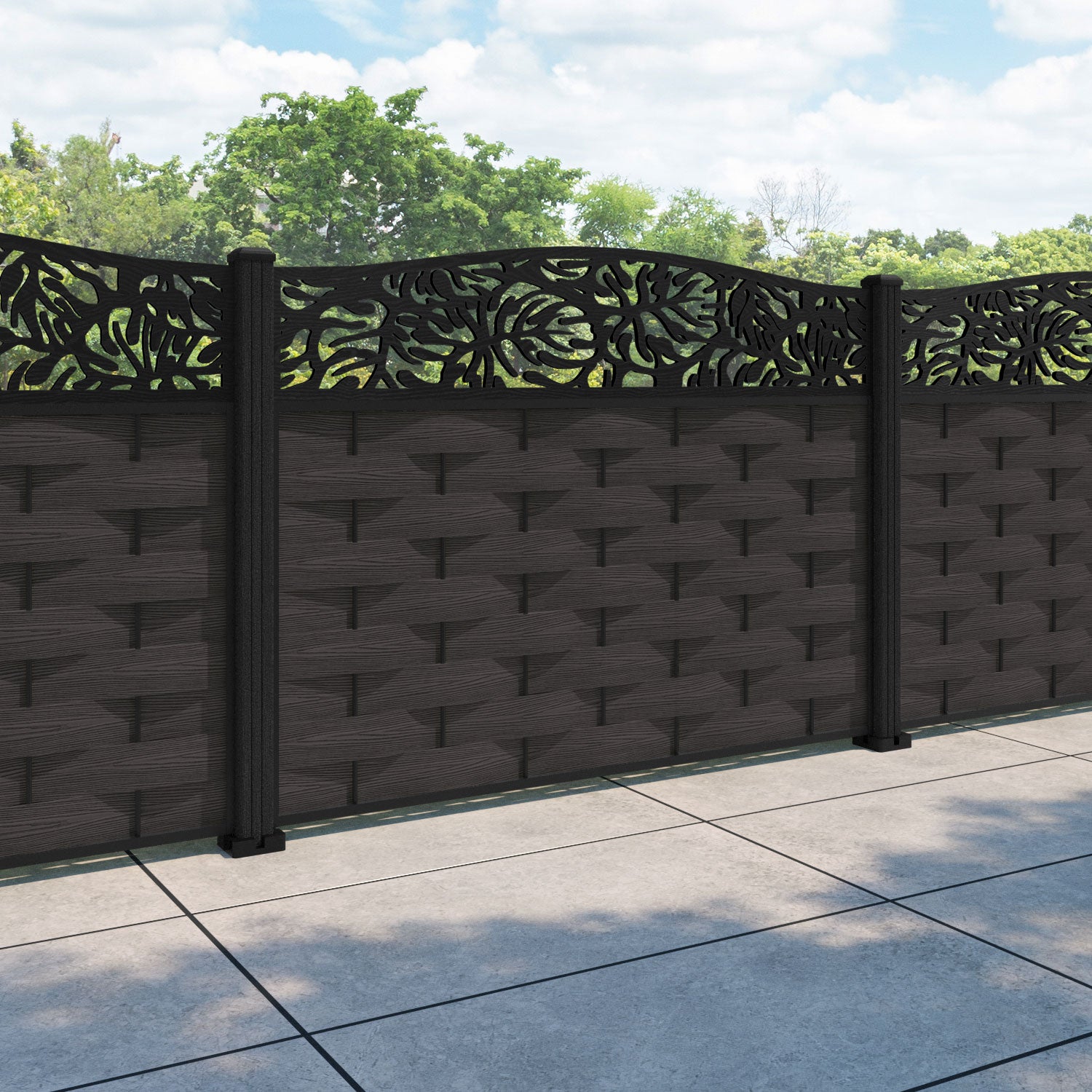 Ripple Botanic Curved Top Fence Panel - Dark Oak - with our composite posts