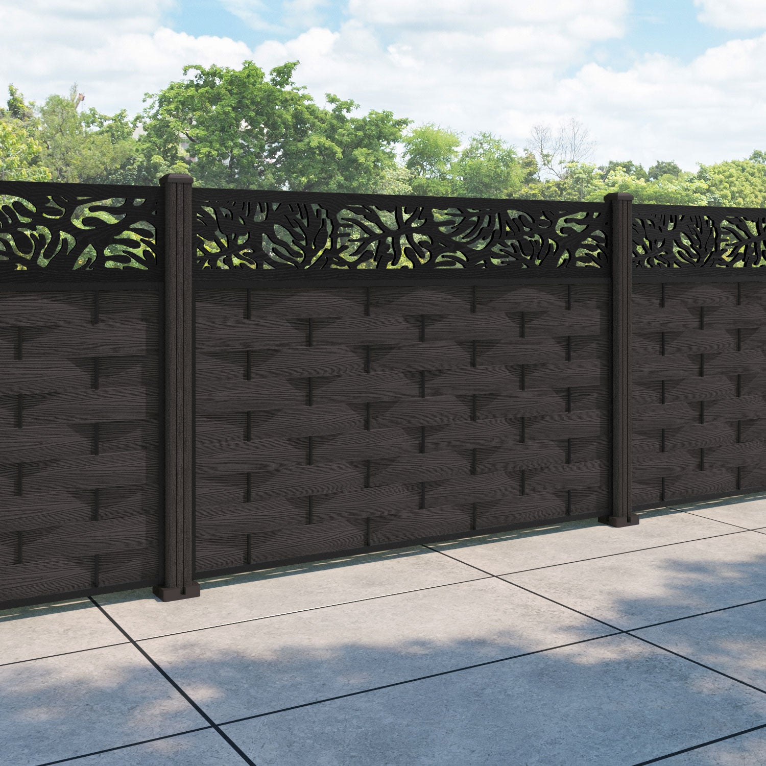Ripple Botanic Fence Panel - Dark Oak - with our composite posts